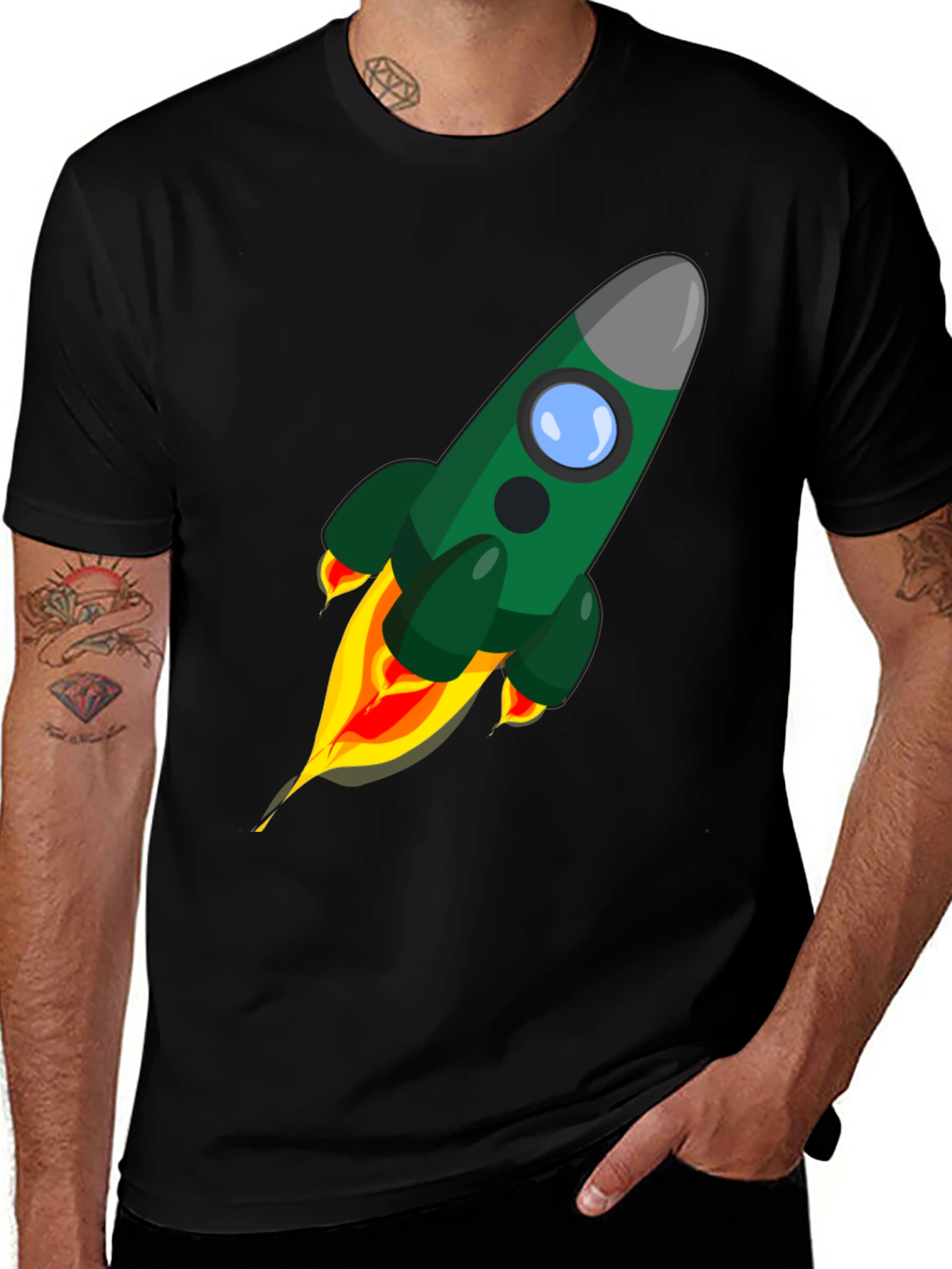 Variant 29 of Rocket Launch Graphic Tee - Premium Black Cotton Shirt