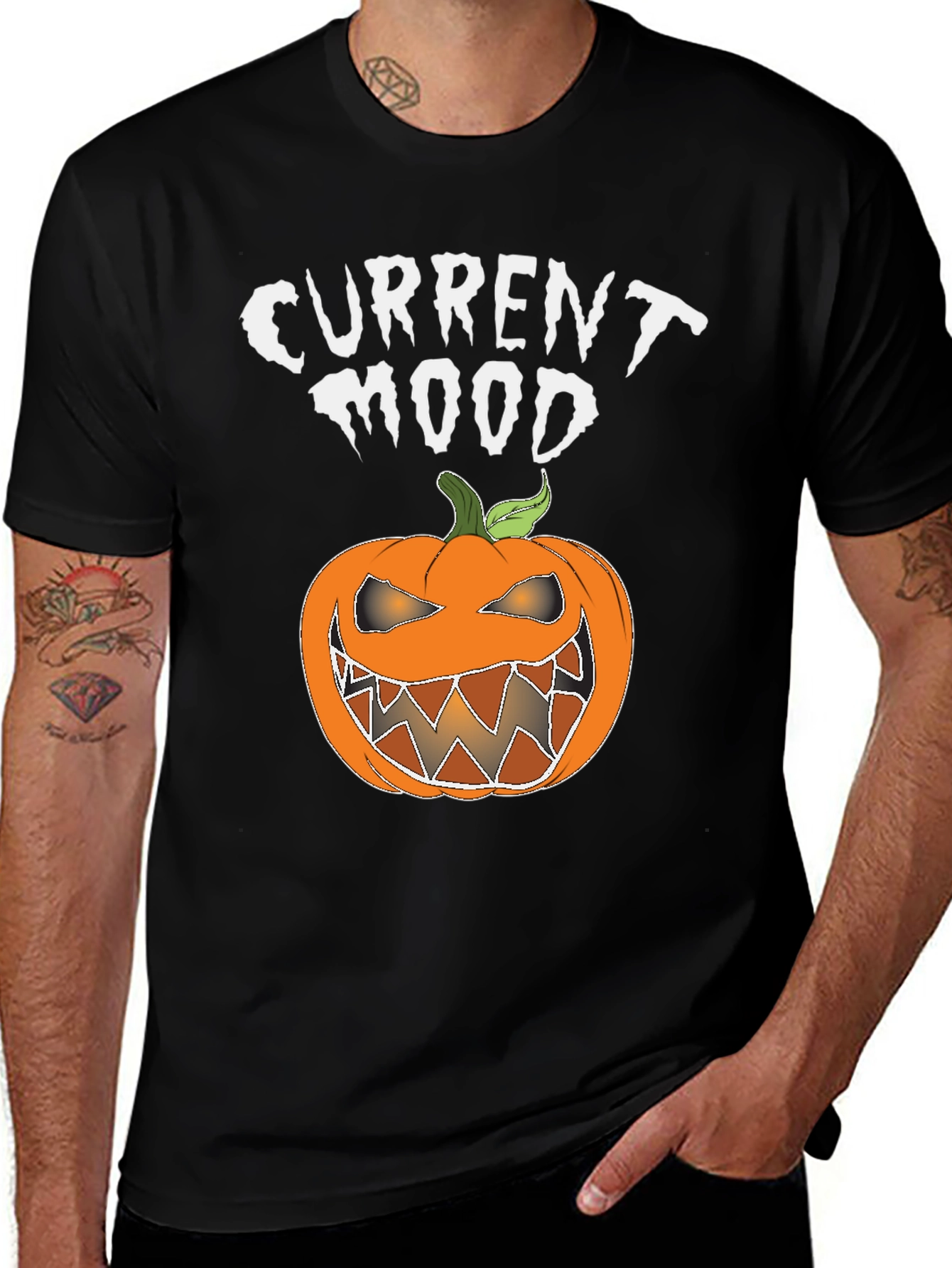 Variant 3 of Spooky Season Current Mood Pumpkin Graphic Tee