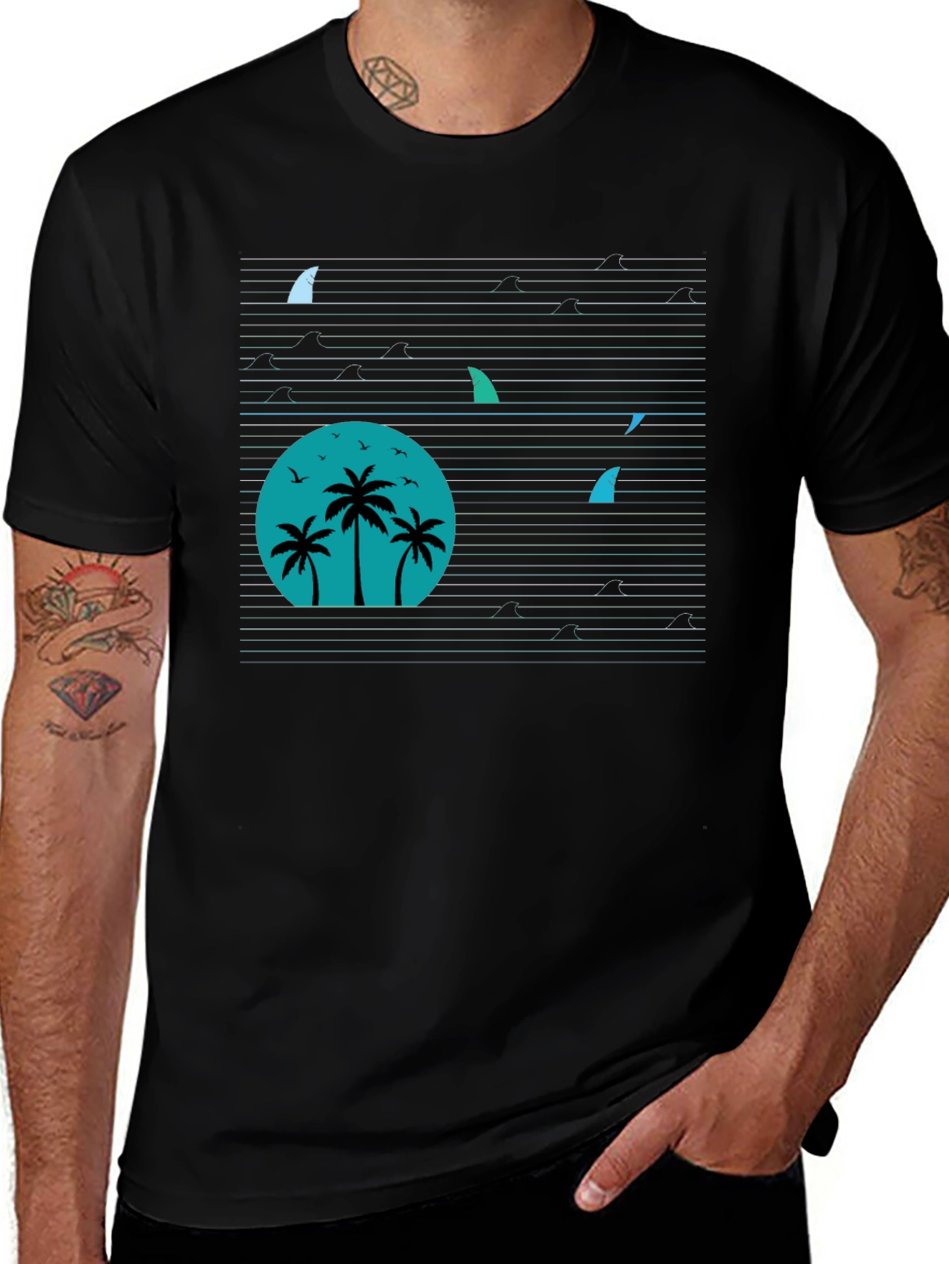 Variant 10 of Retro Palm Tree Shark Fin T-Shirt