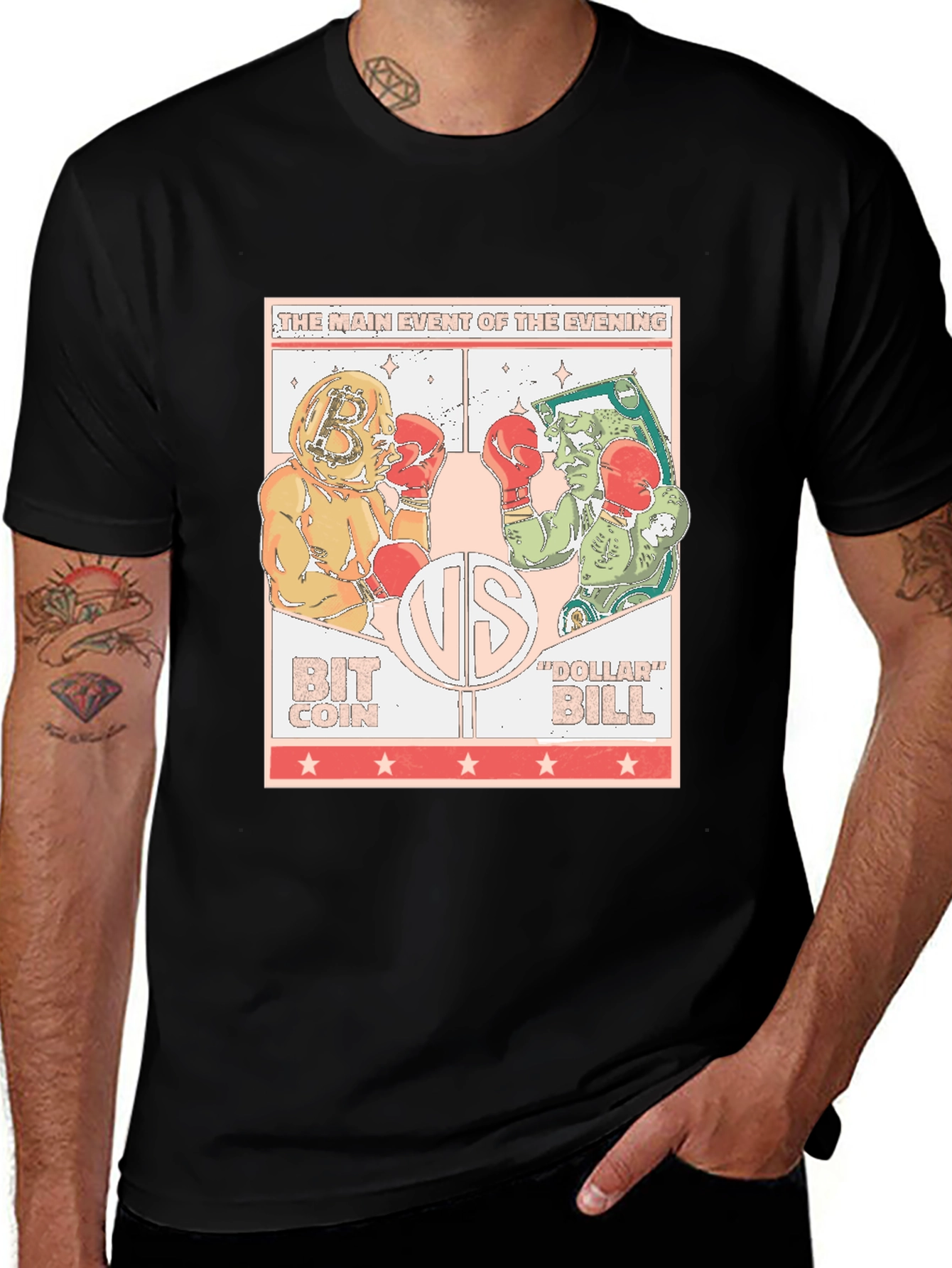 Variant 17 of Bitcoin vs Dollar Bill Boxing Match T-Shirt