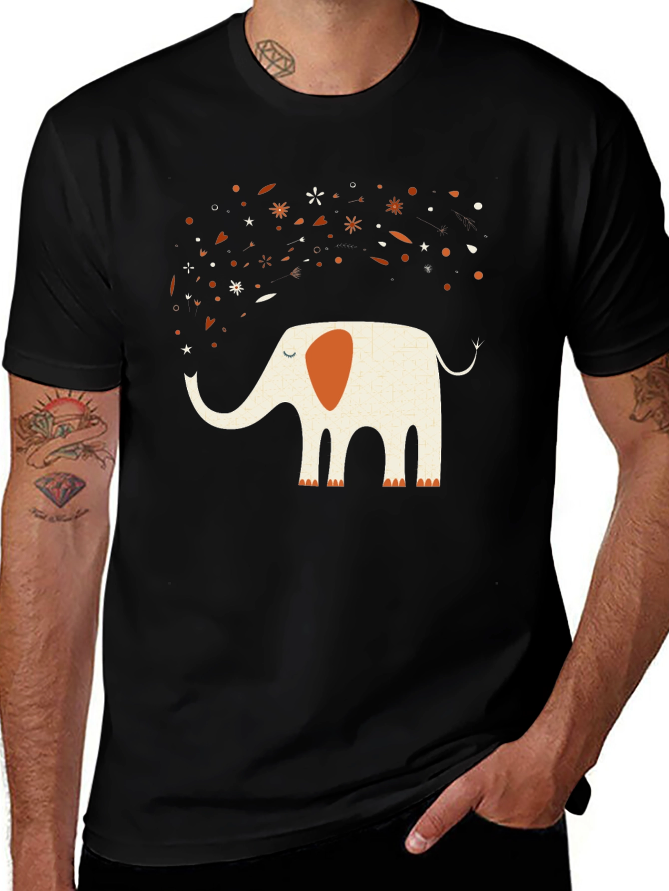 Variant 3 of Whimsical Elephant Graphic Tee - Black Cotton Comfort