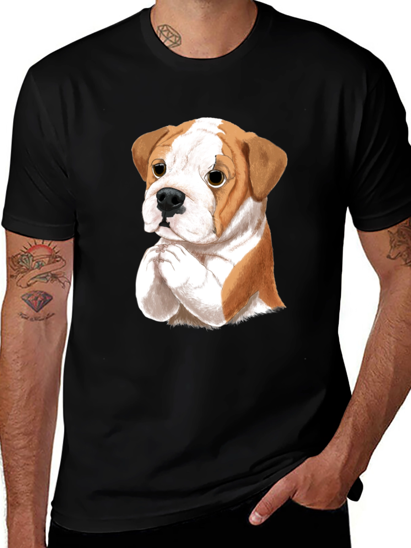 Variant 8 of Bulldog Praying Black T-Shirt
