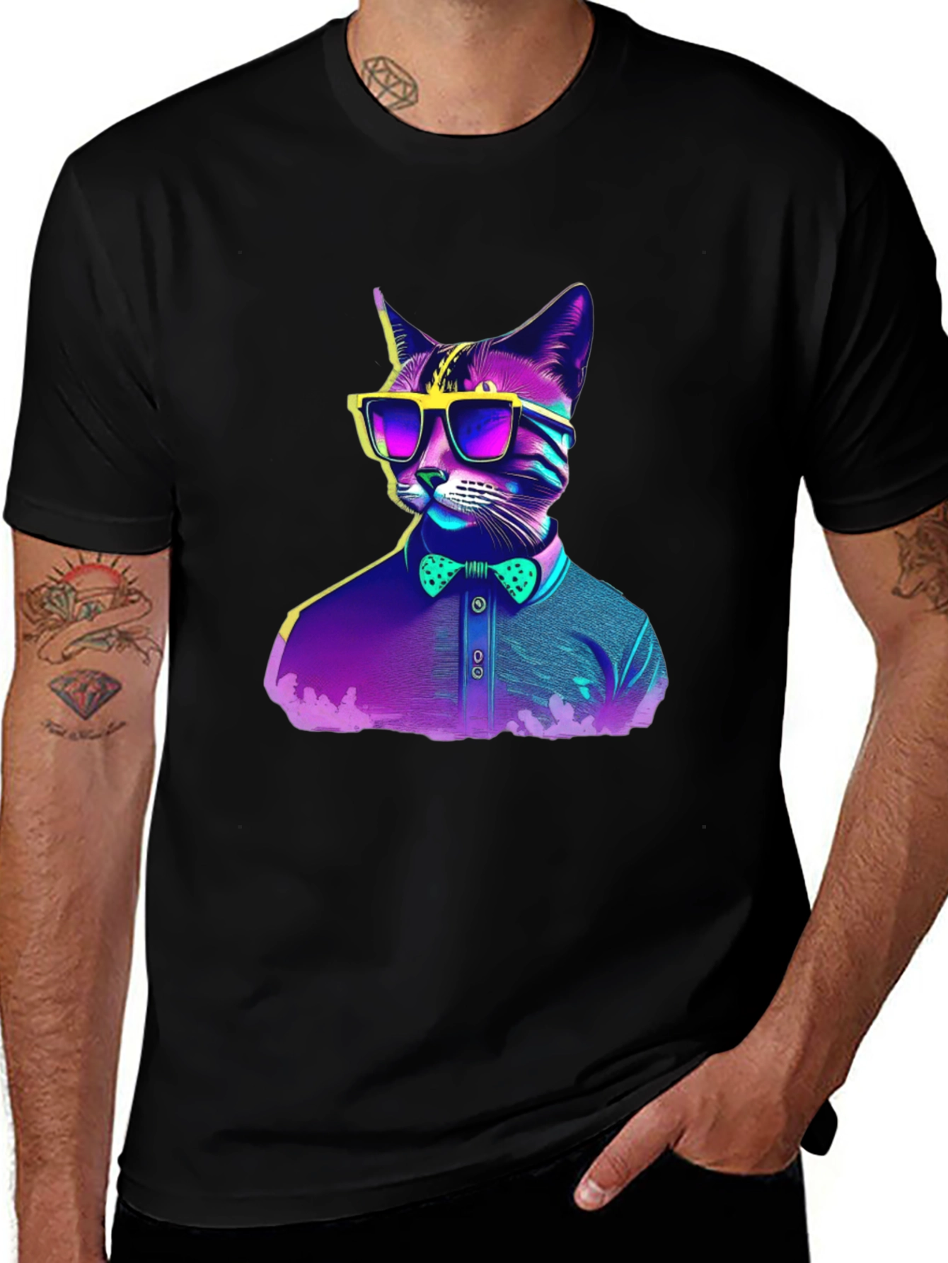Variant 27 of Hipster Cat T-Shirt - Cool Neon Design