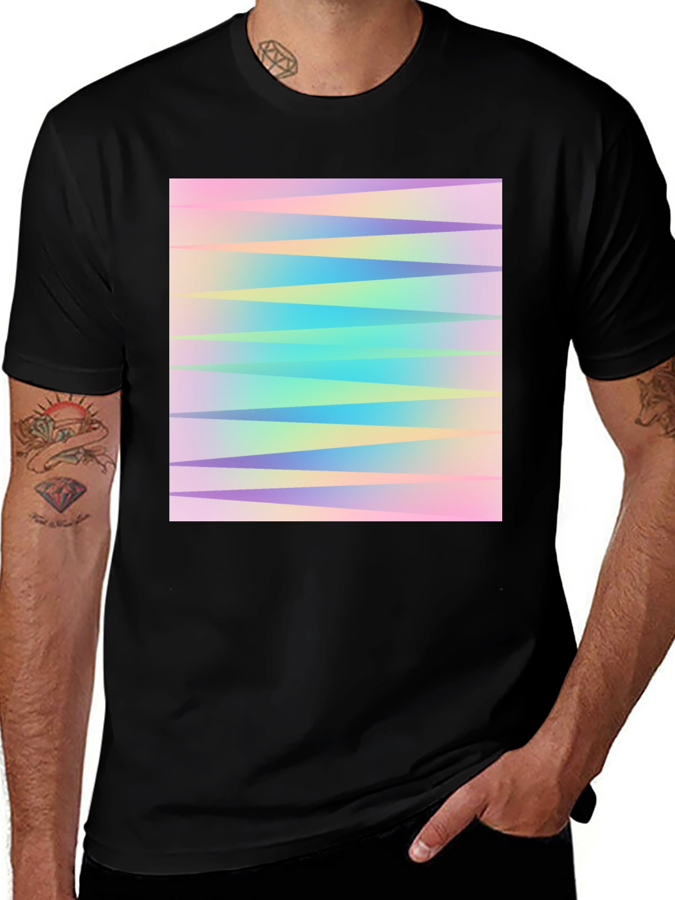 Variant 25 of Pastel Chevron Graphic Black T-Shirt