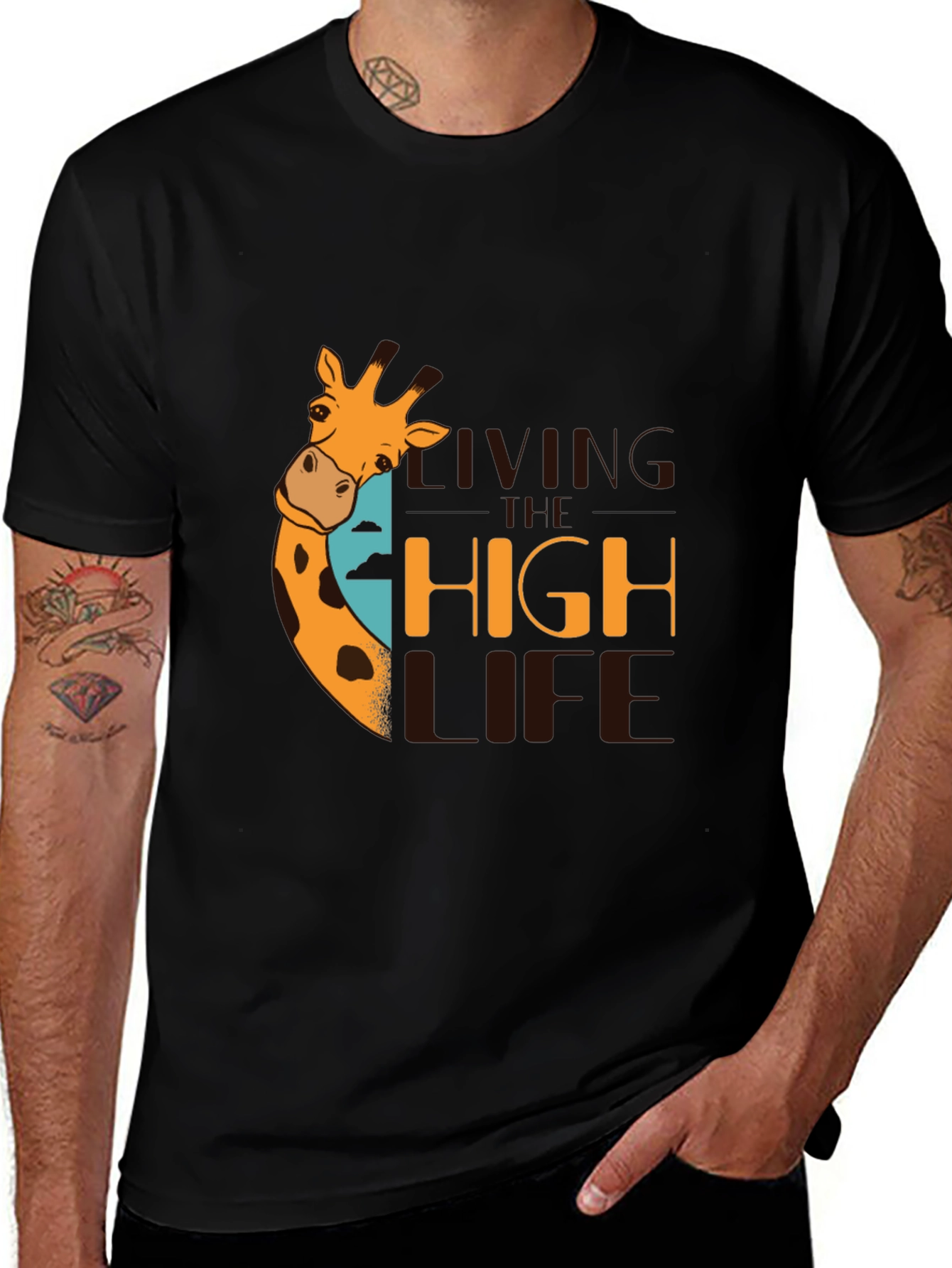 Variant 19 of Living the High Life Giraffe Graphic Tee - Black
