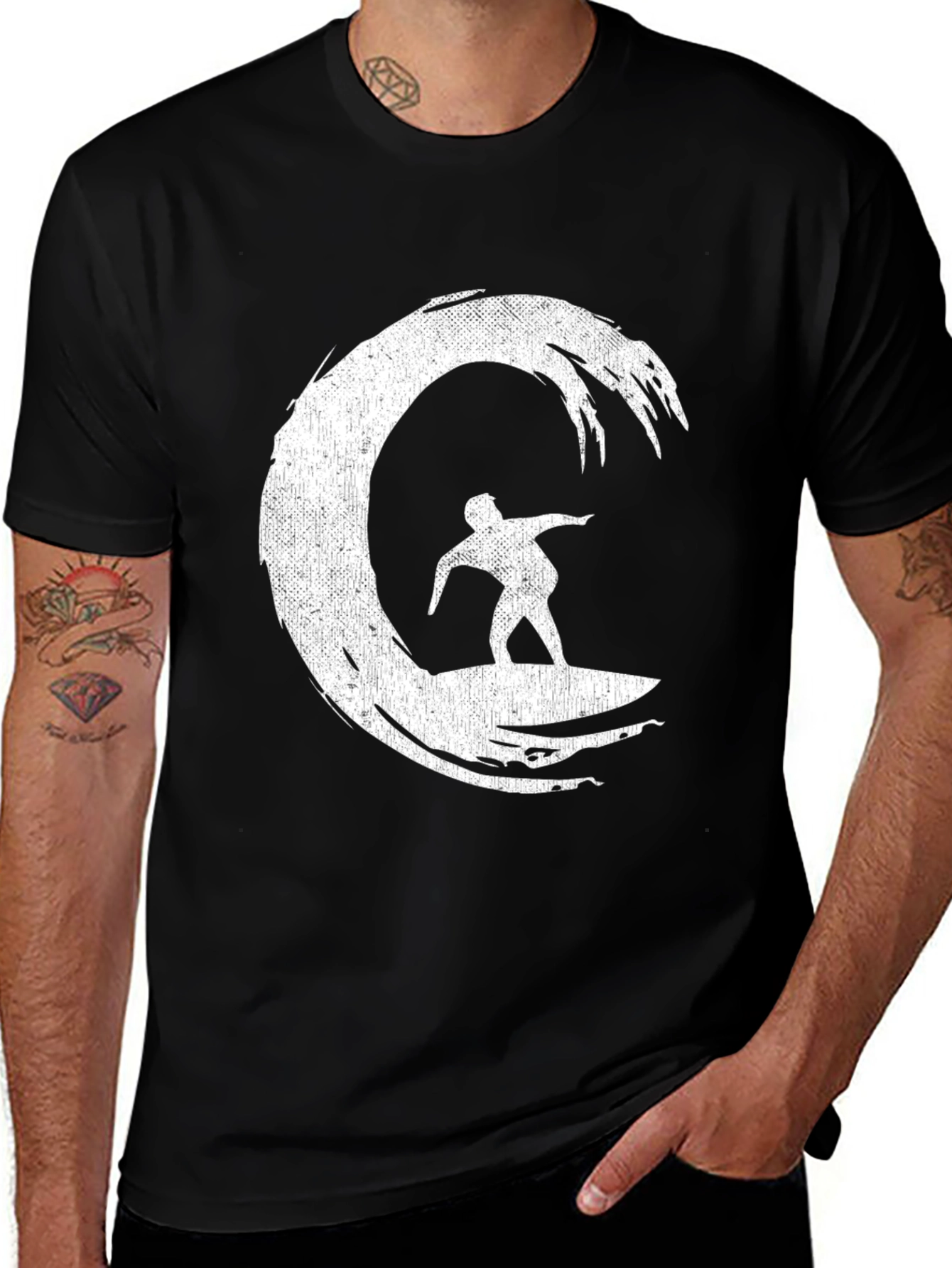 Variant 18 of Surfer Wave Graphic Tee - Black Cotton Blend Shirt