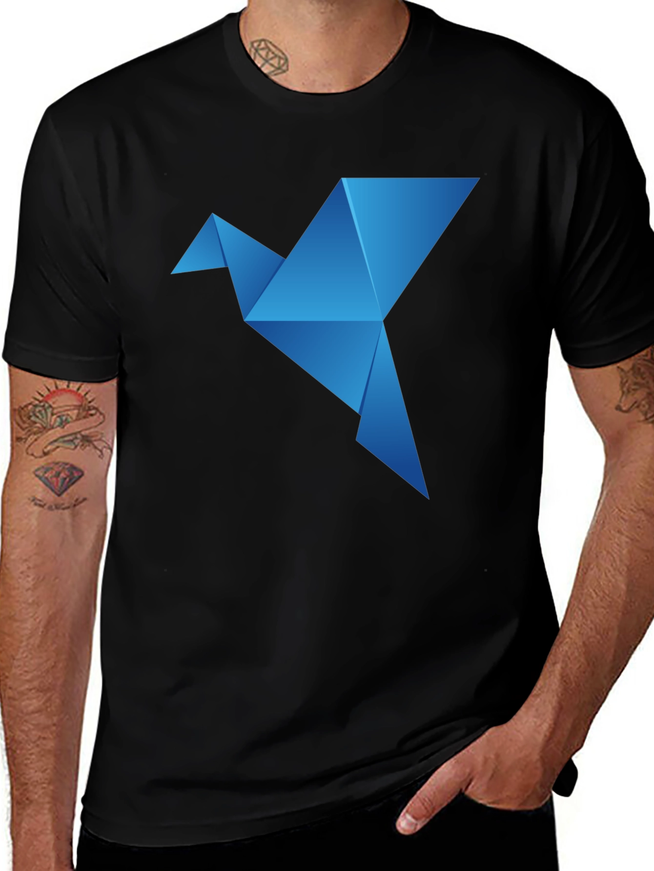 Variant 11 of Origami Bird Graphic Tee - Stylish Men's Black T-Shirt