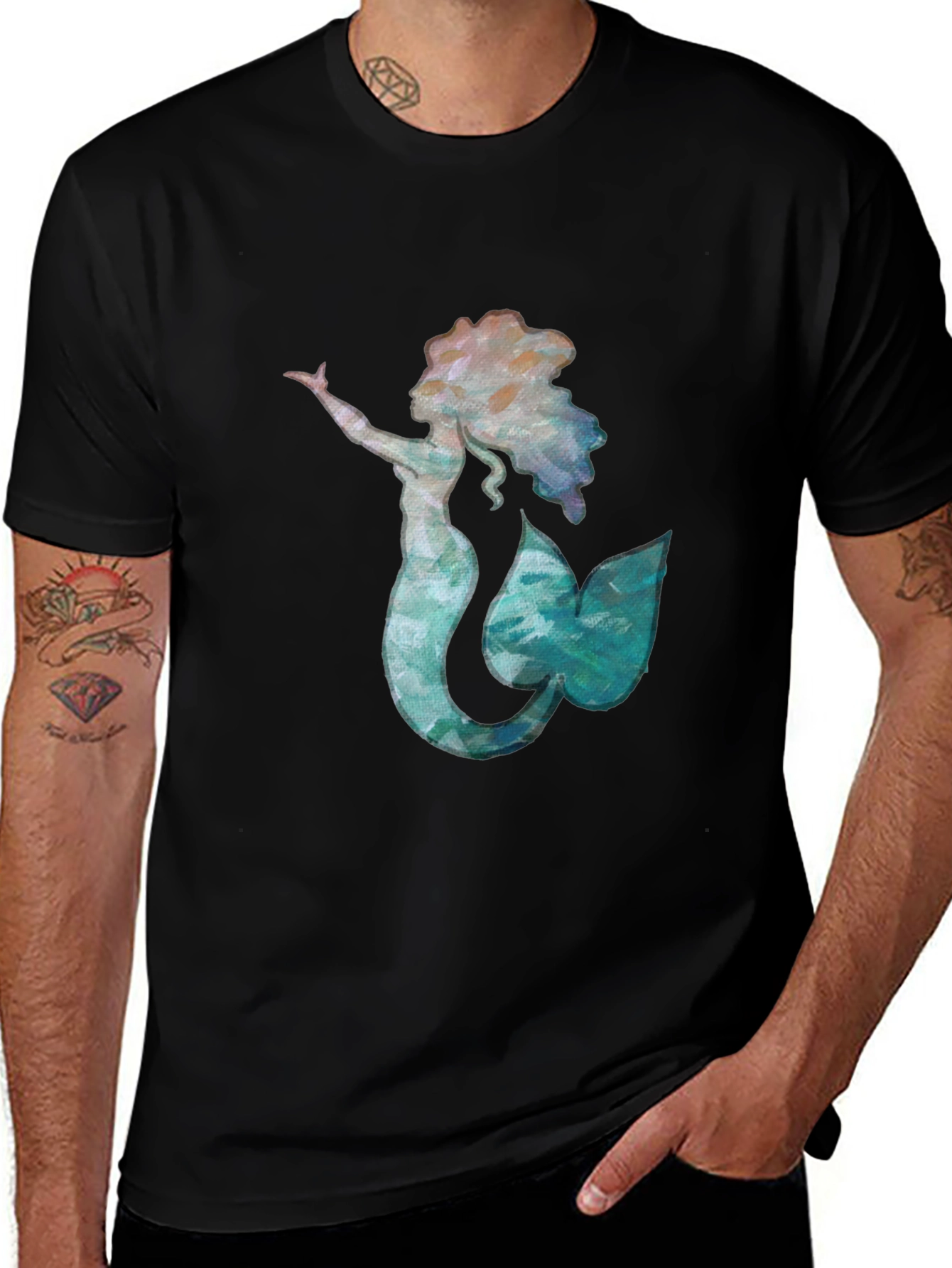 Variant 26 of Mermaid Graphic Black Tee - Unique Ocean Lover Shirt