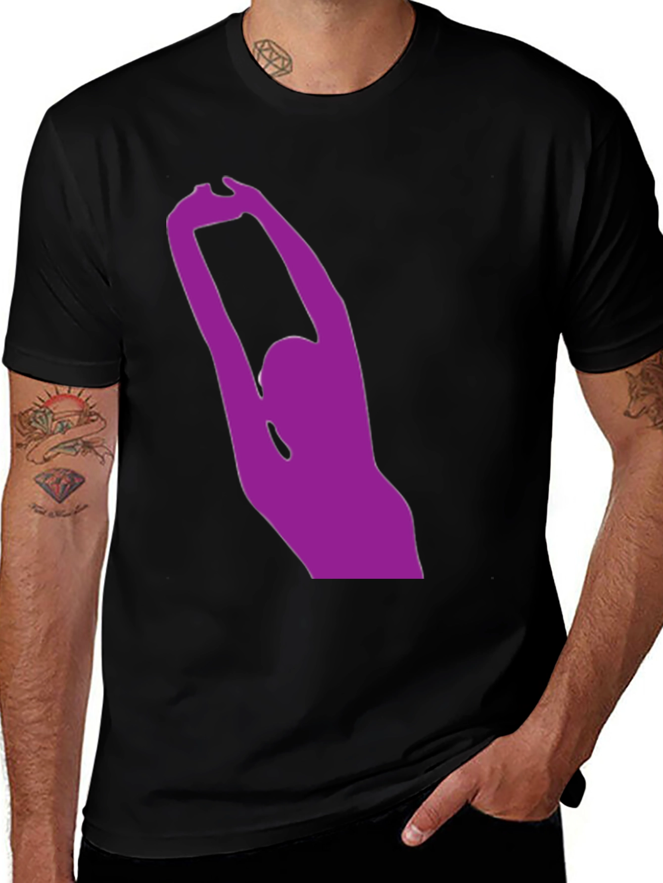 Variant 3 of Purple Silhouette Graphic Black T-Shirt