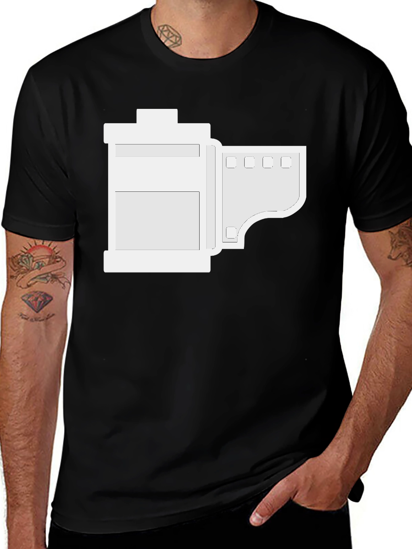 Variant 29 of Retro Film Roll Graphic Tee - Black Cotton T-Shirt