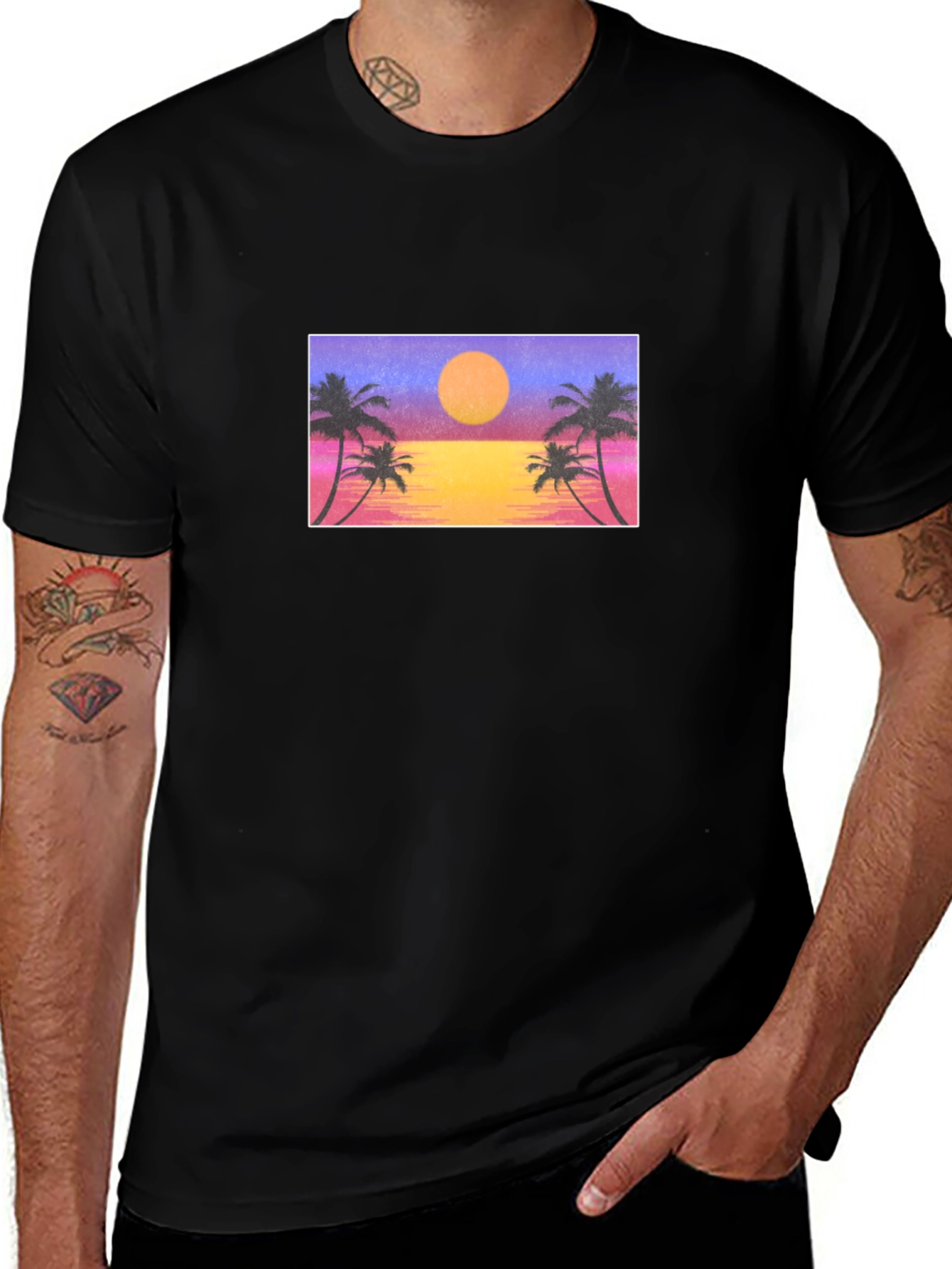 Variant 4 of Sunset Palm Tree Graphic Tee - Black