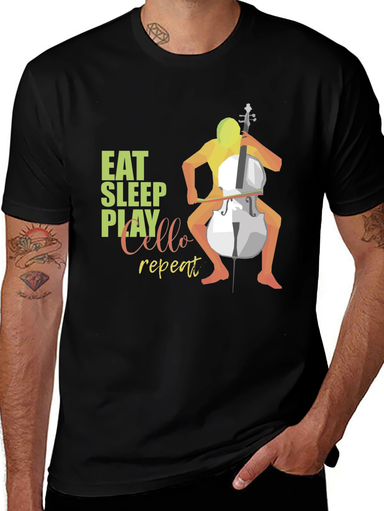 Eat Sleep Play Cello Repeat Black T-Shirt