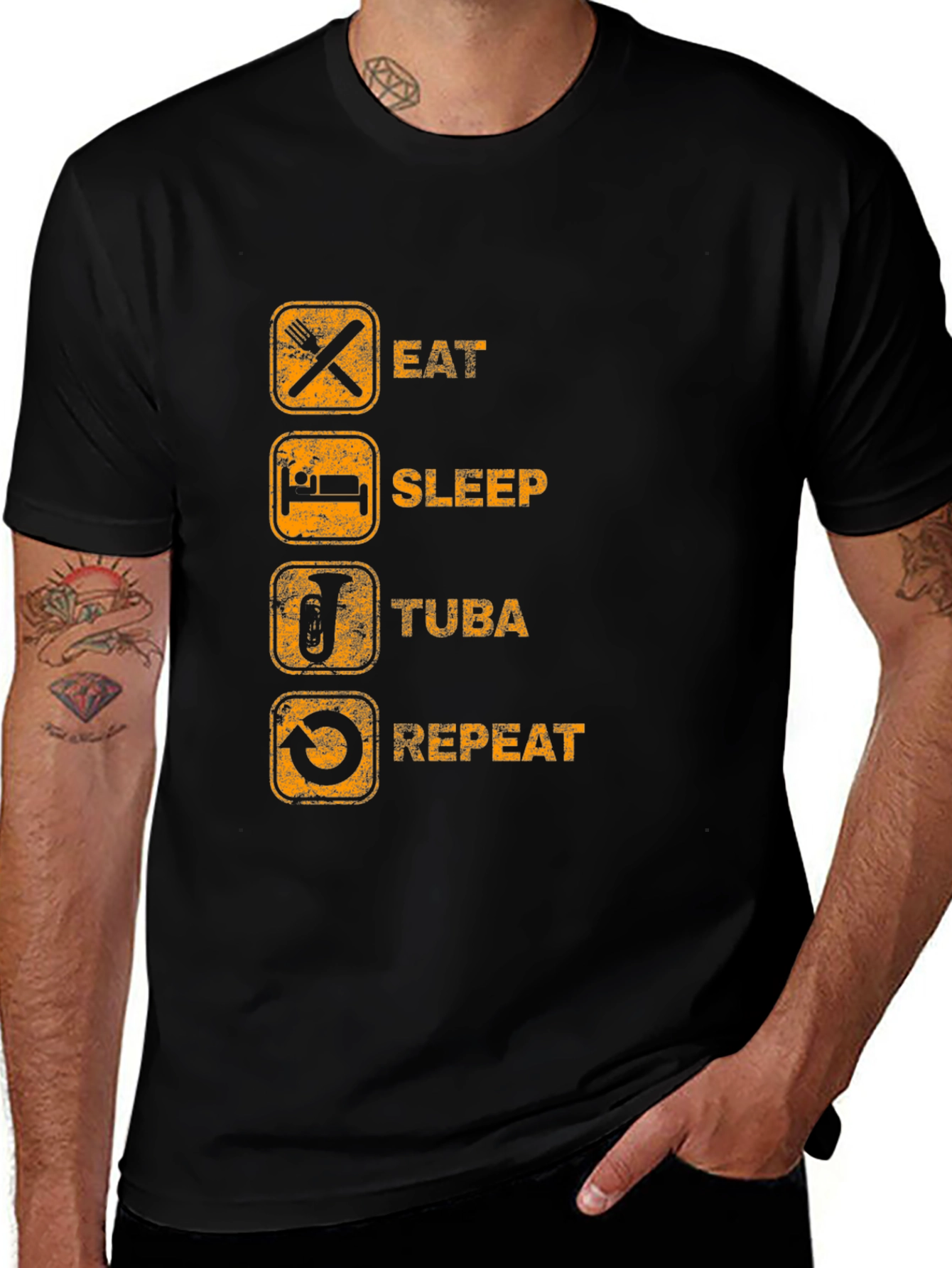 Variant 24 of Eat Sleep Tuba Repeat Black Graphic Tee