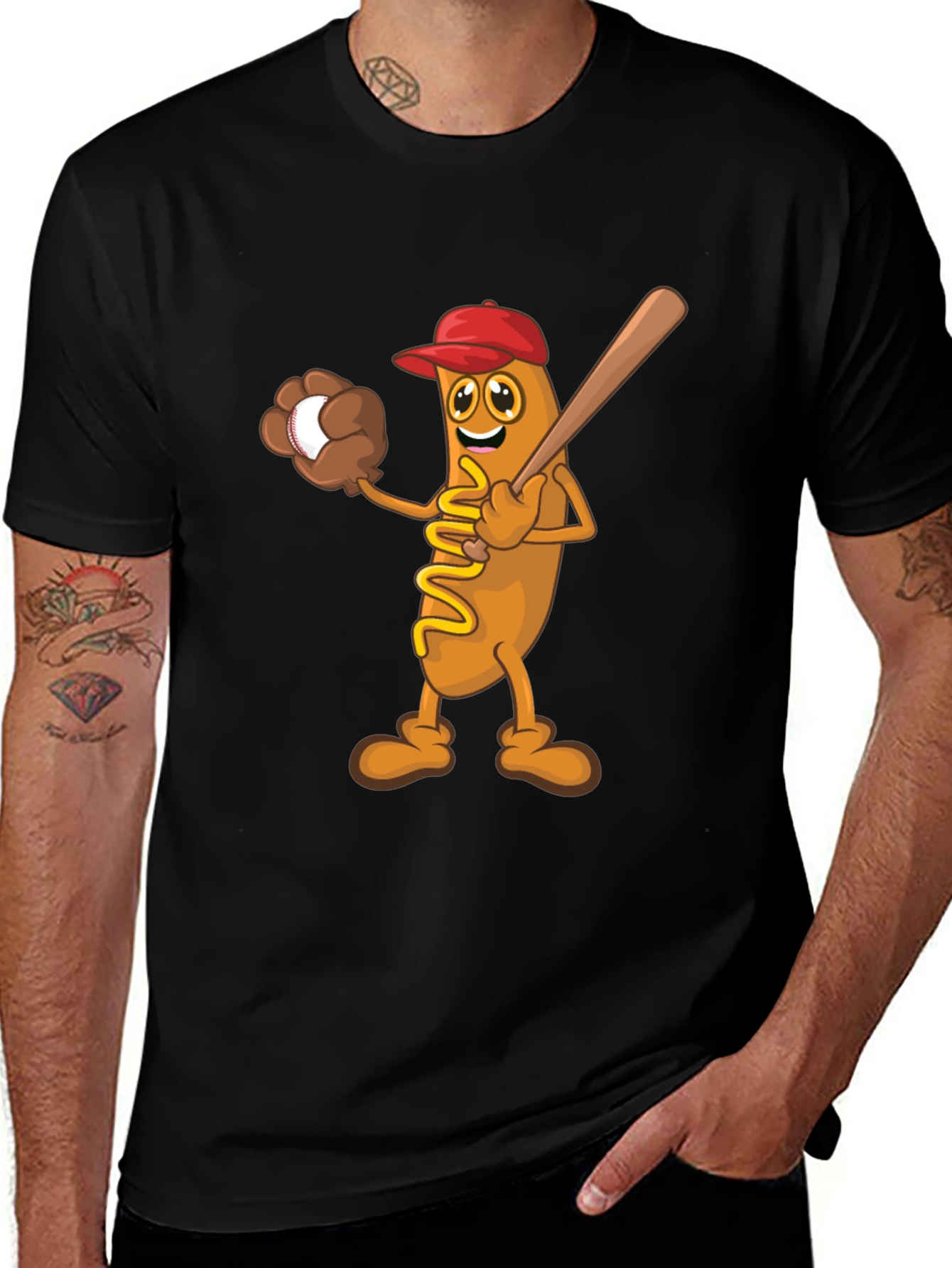 Variant 20 of Baseball Hotdog Graphic T-Shirt - Black