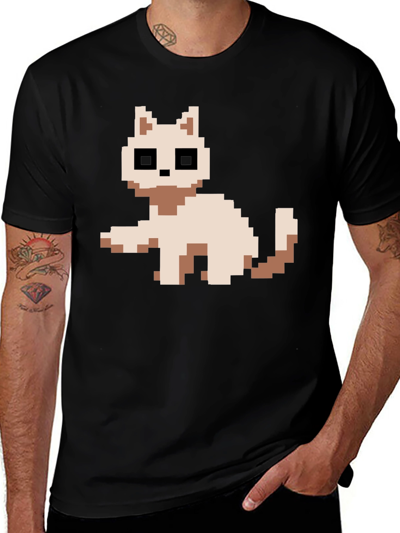 Variant 8 of Pixel Cat Black T-Shirt - Retro Gaming Style