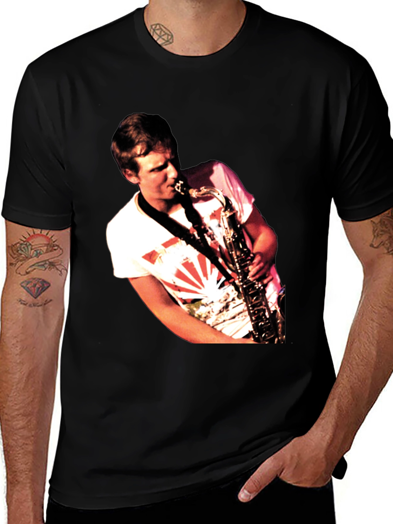 Variant 16 of Saxophone Player Graphic Black T-Shirt
