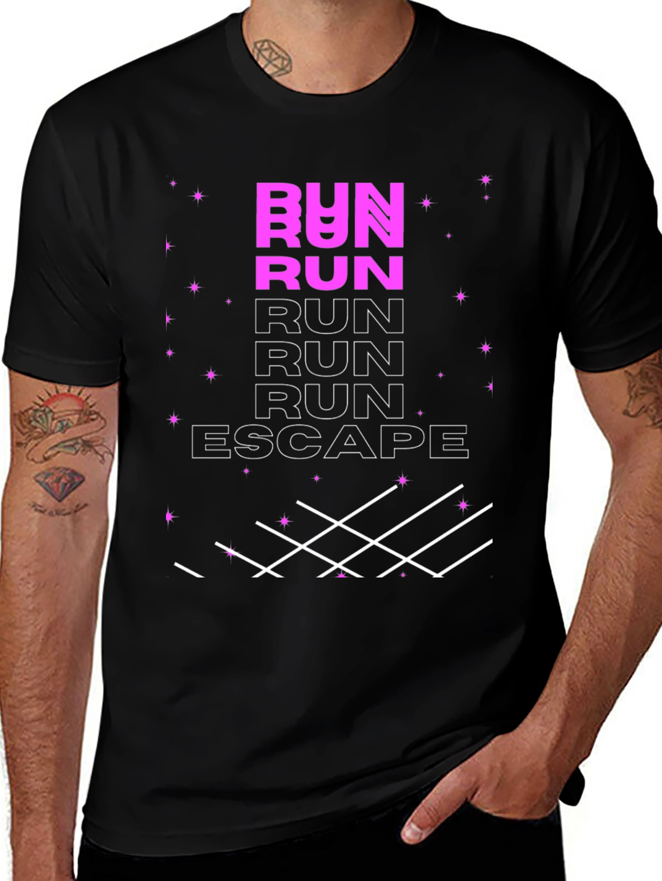 Variant 9 of Run Escape Graphic Tee - Stylish Black T-Shirt