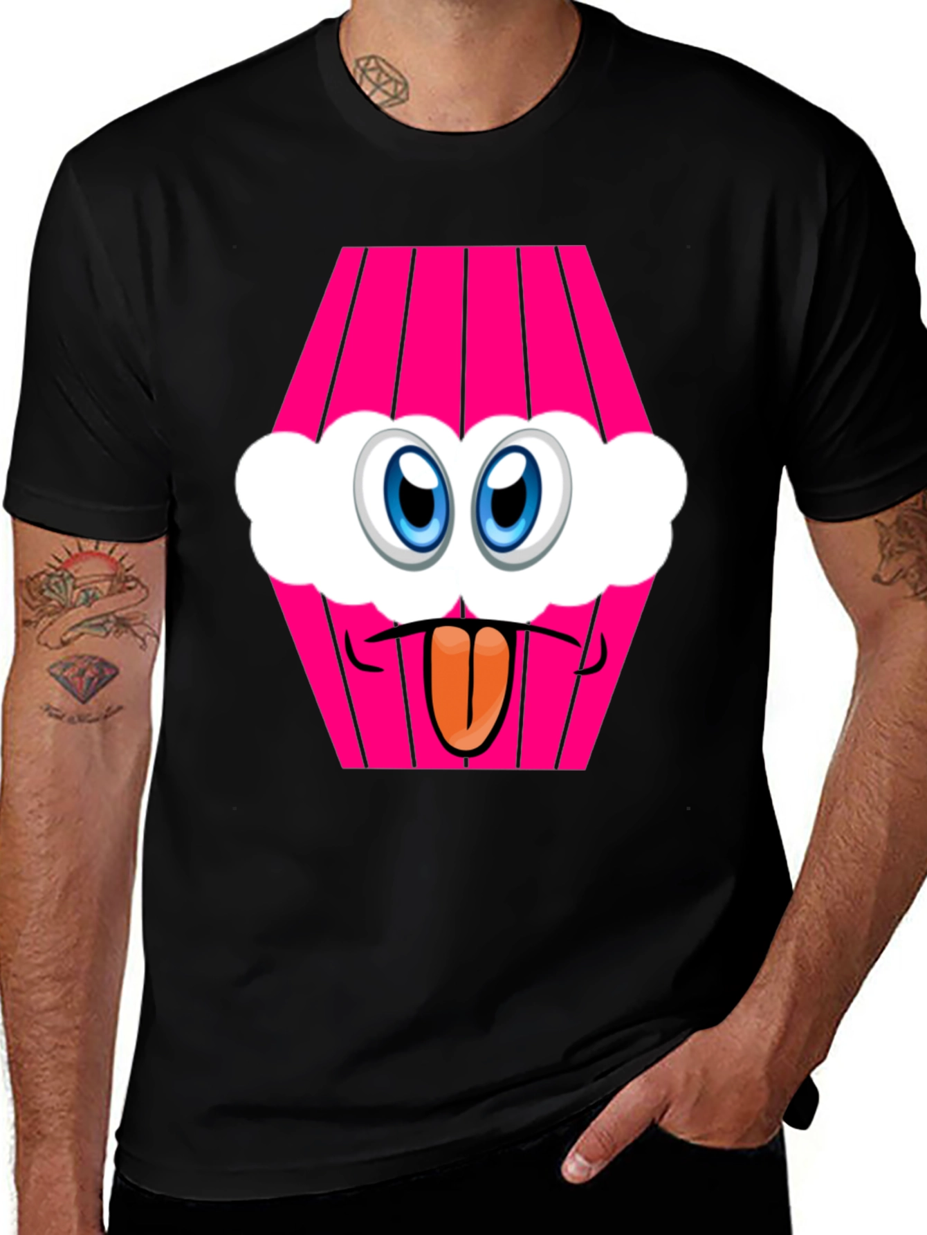 Variant 18 of Cartoon Cupcake Face Black T-Shirt