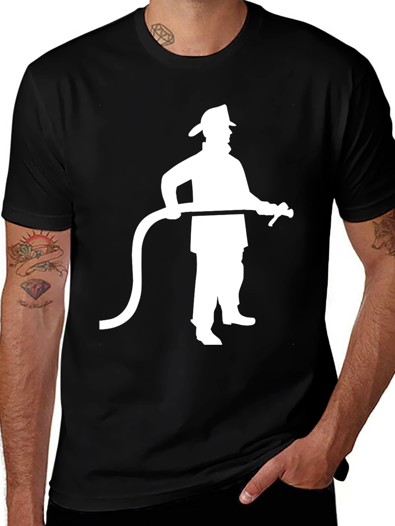 Firefighter Silhouette Black T-Shirt