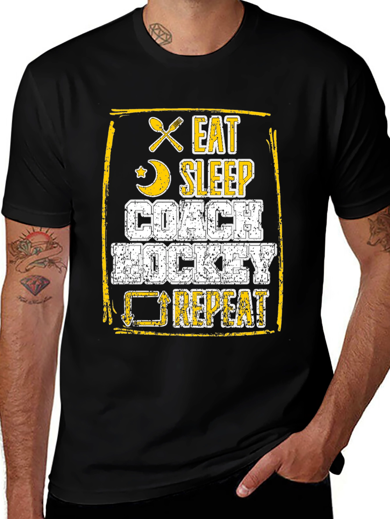 Variant 12 of Eat Sleep Coach Hockey Repeat Graphic Tee
