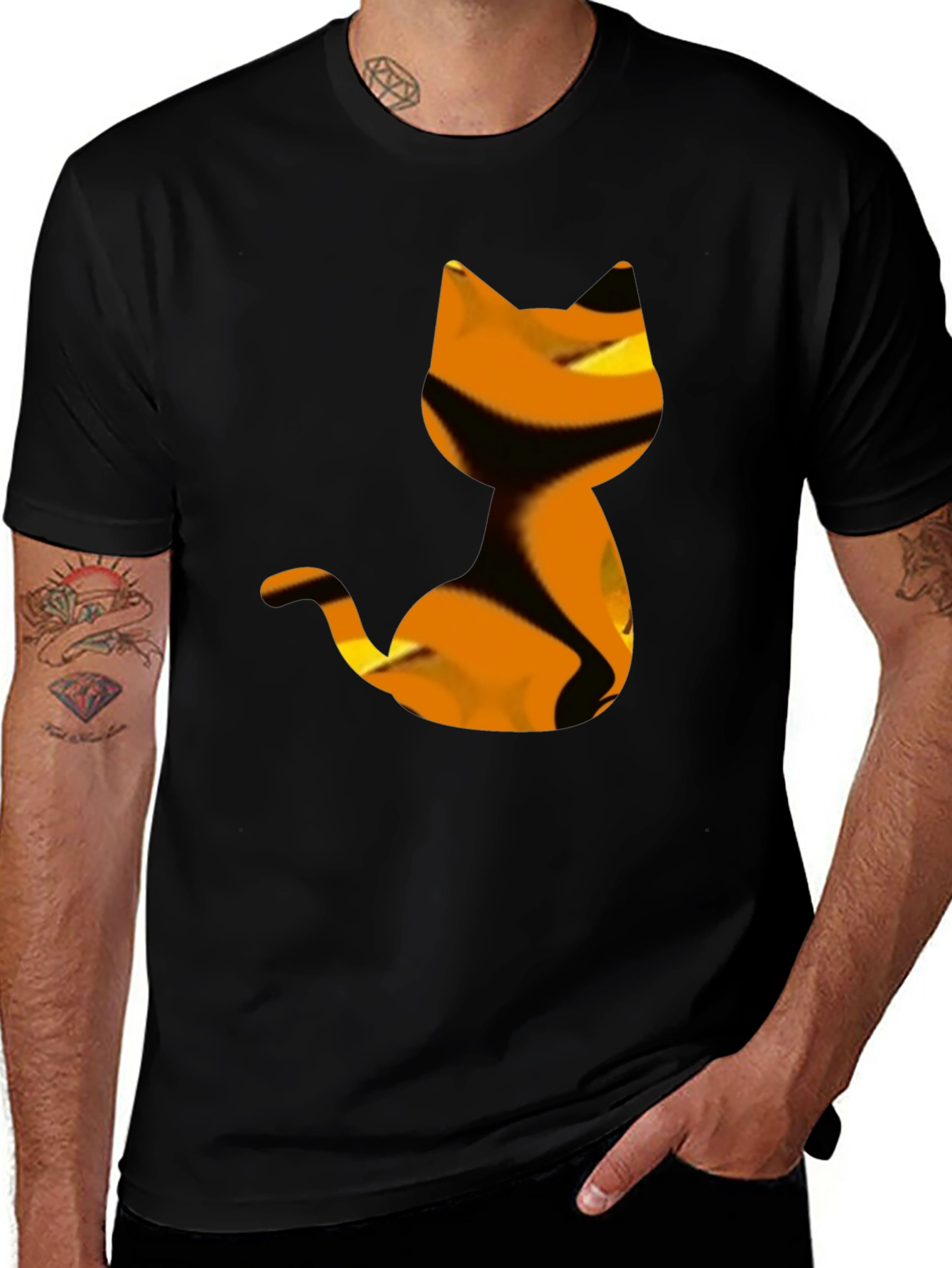 Variant 5 of Cool Cat Graphic Tee - Unique Design, Black Shirt