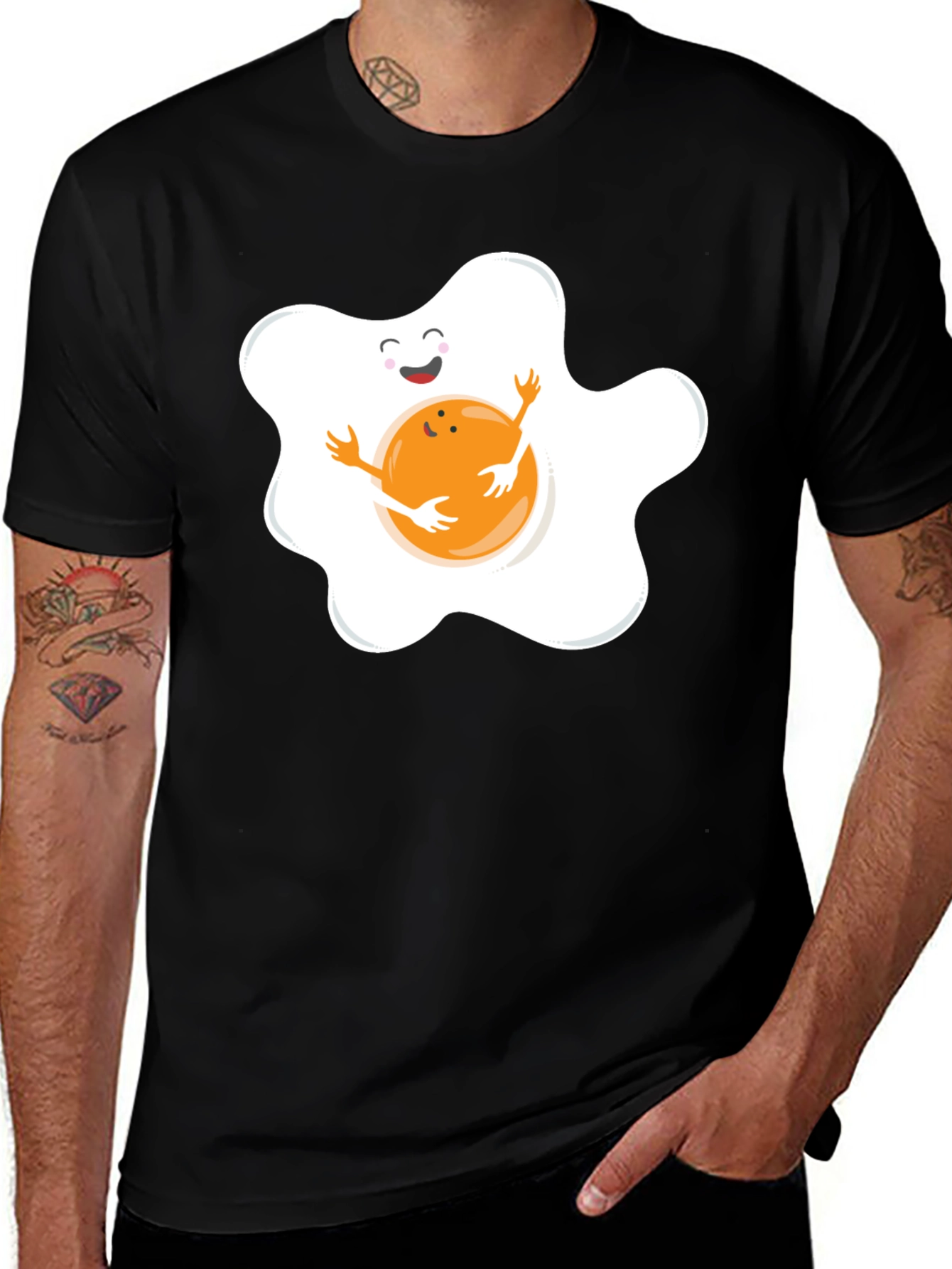 Variant 25 of Cute Egg Hug Graphic Black Tee