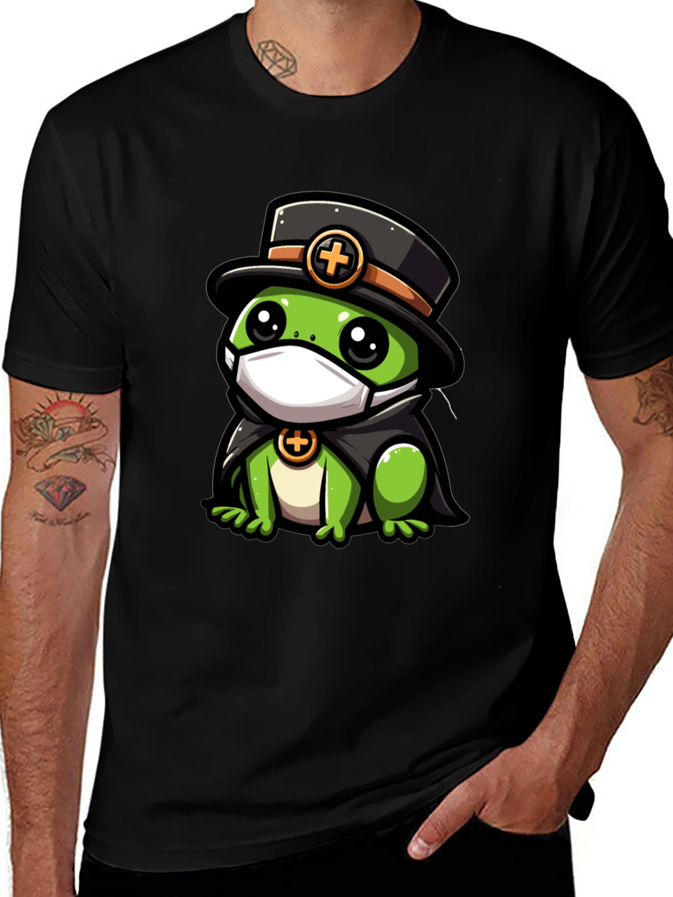 Variant 9 of Kawaii Frog Doctor Graphic Tee - Unisex Black T-Shirt
