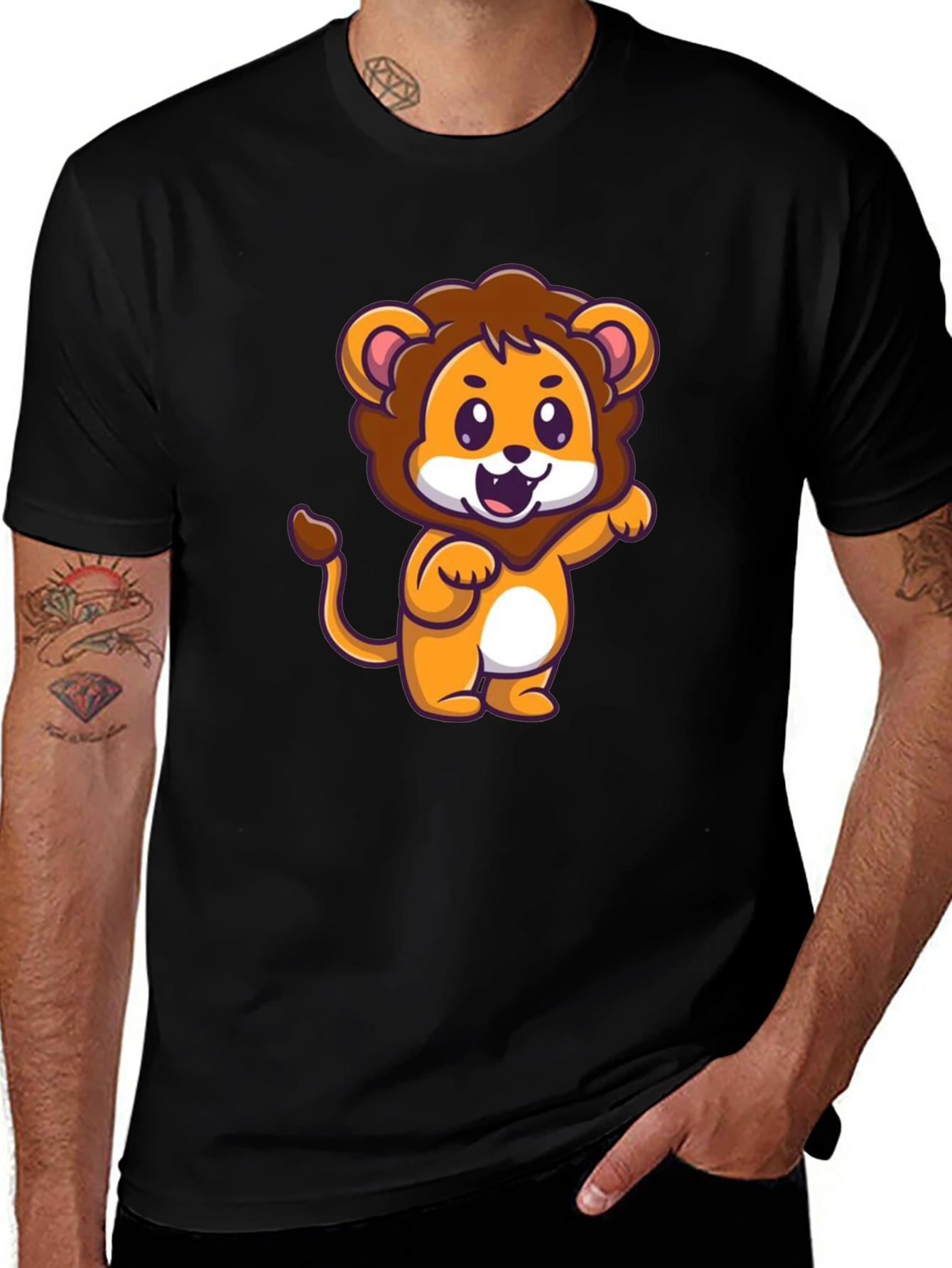 Variant 12 of Cute Cartoon Lion Graphic Black T-Shirt