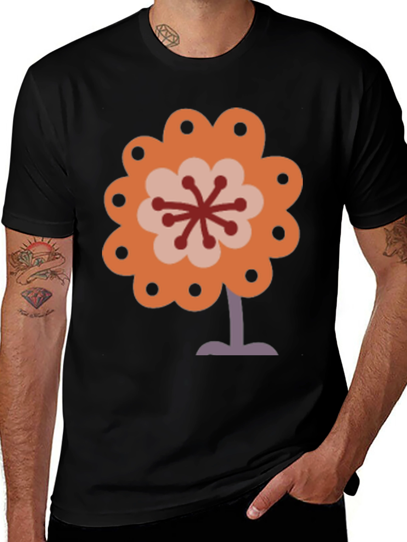 Variant 22 of Retro Flower Power Graphic Tee - Black