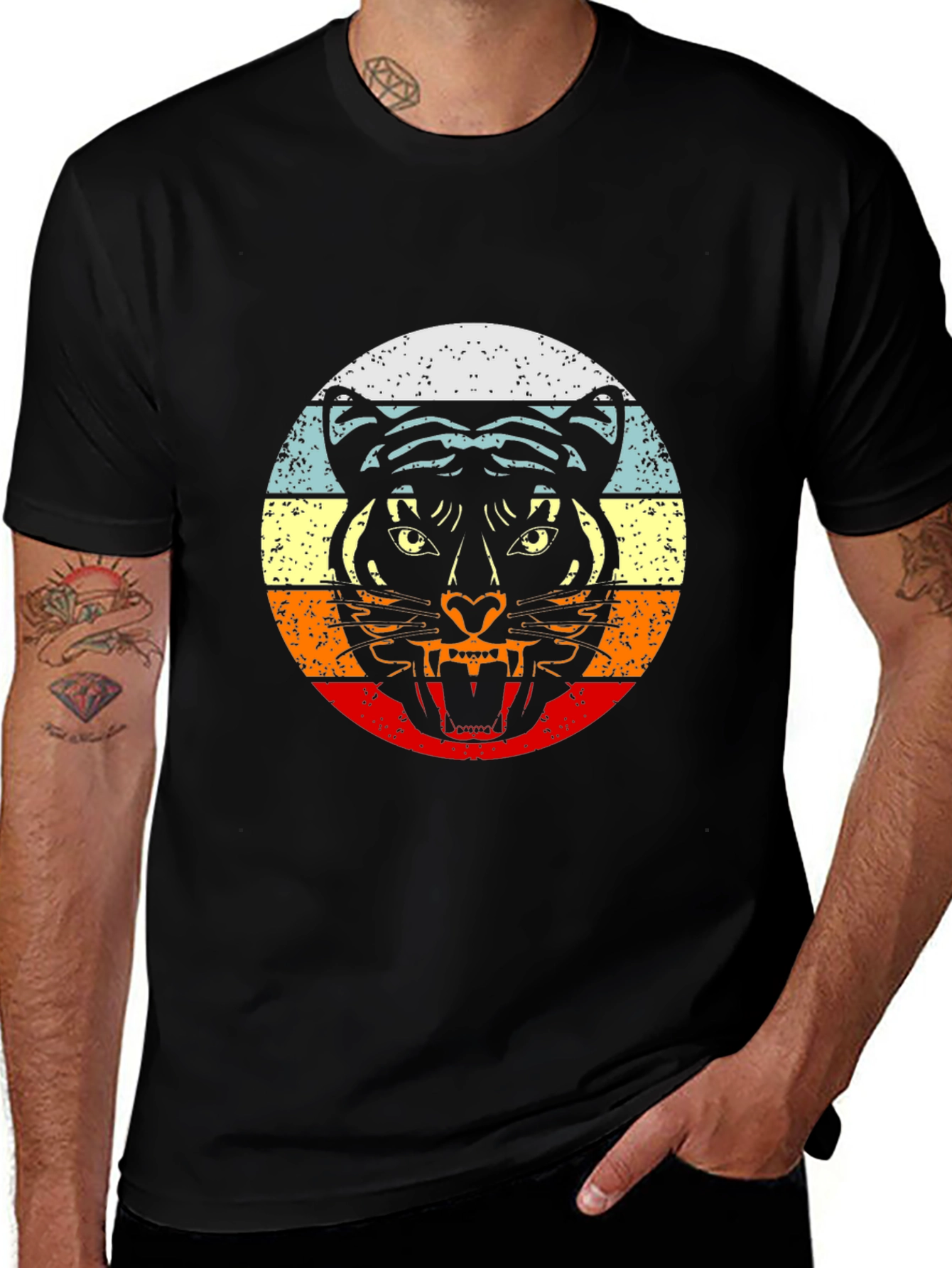 Variant 22 of Retro Tiger Graphic Black T-Shirt