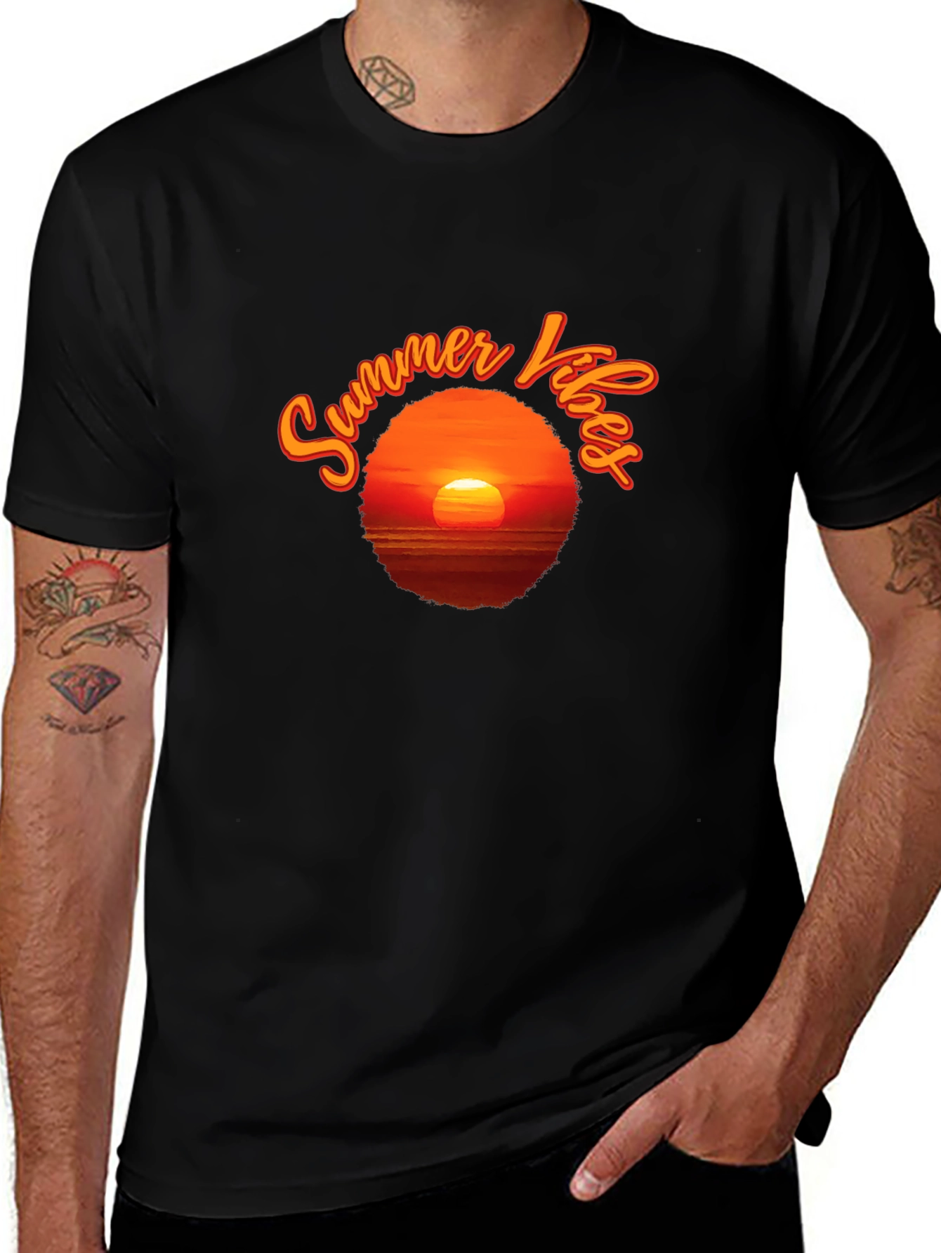 Variant 26 of Summer Vibes Sunset T-Shirt - Black Graphic Tee