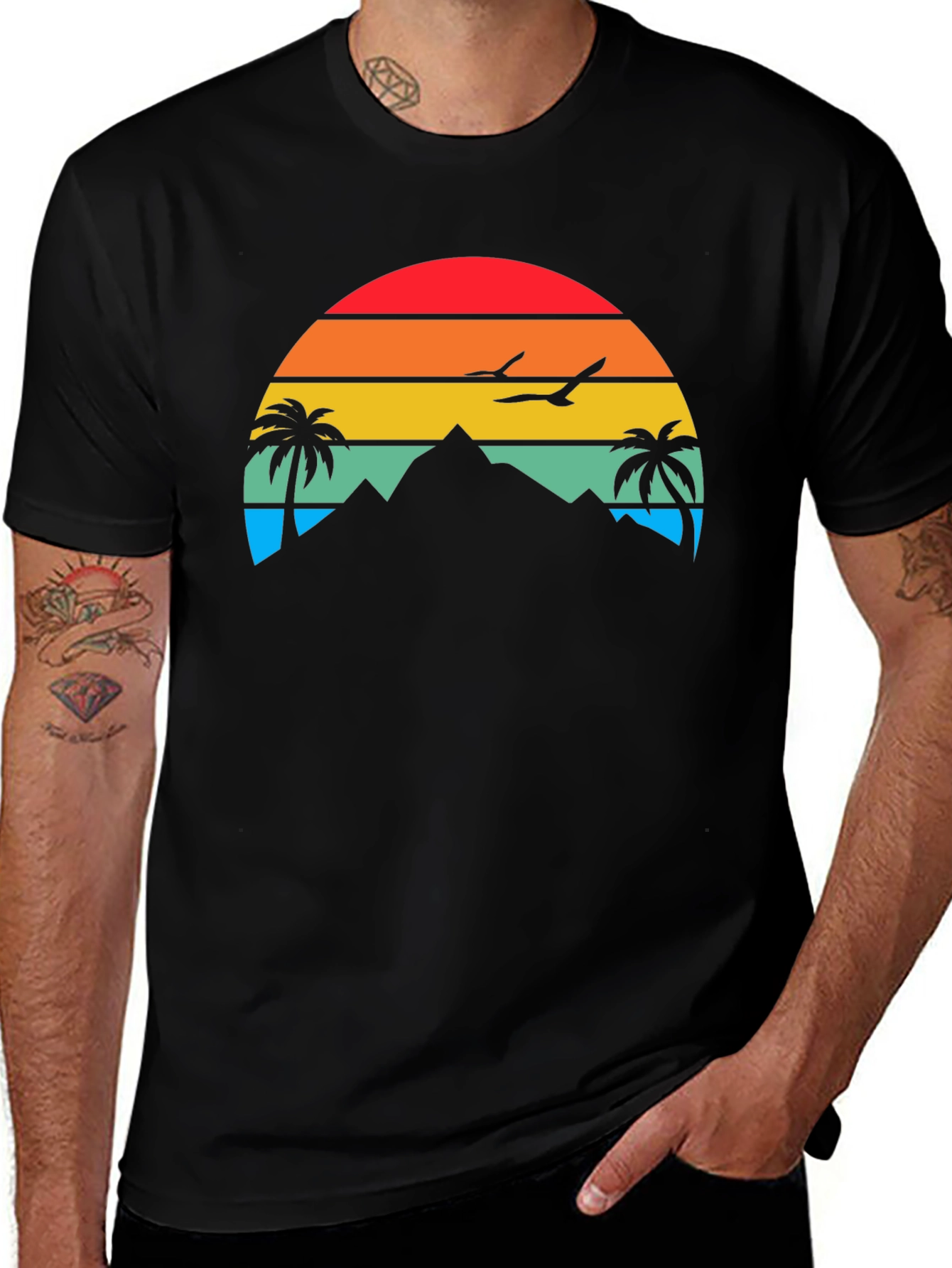 Variant 18 of Sunset Mountain Palm Tree Graphic Tee - Relaxed Fit