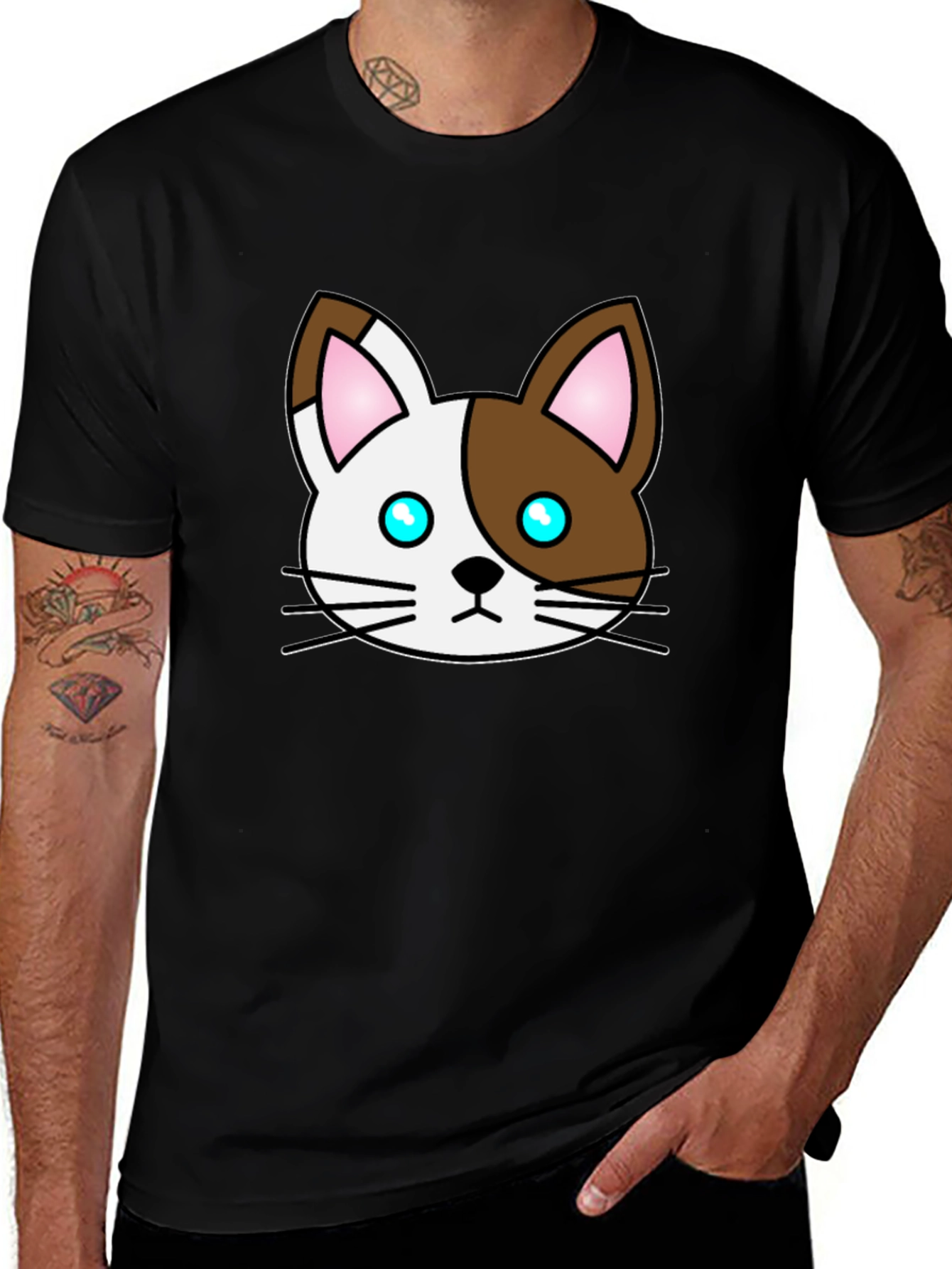 Variant 26 of Cute Cartoon Cat Graphic Black T-Shirt