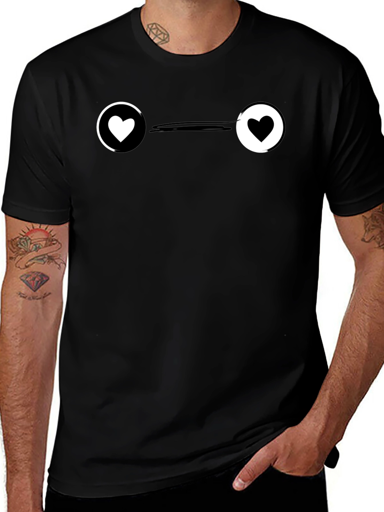 Variant 9 of Yin Yang Heart Graphic Tee - Stylish Black T-Shirt