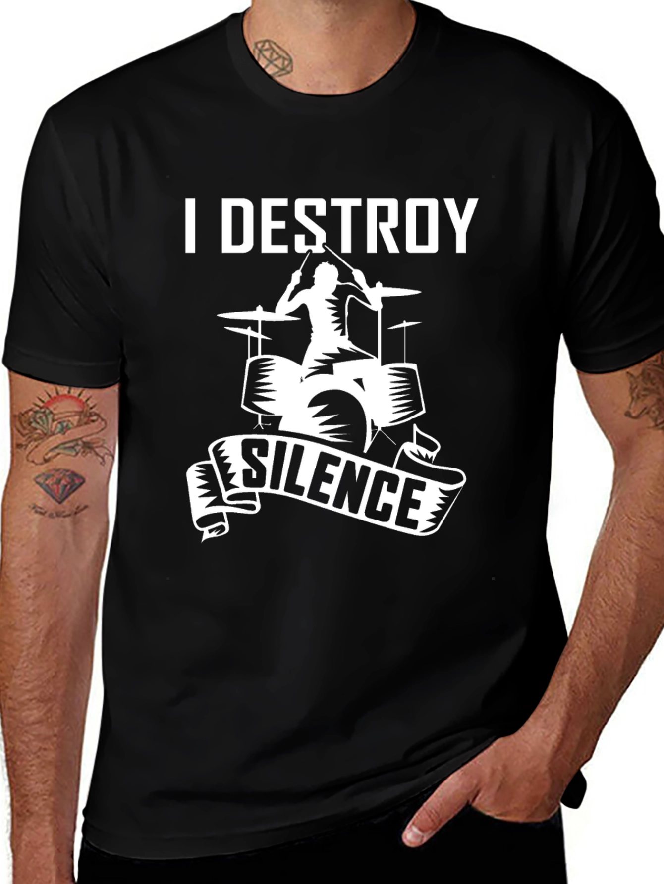 Variant 29 of I Destroy Silence T-Shirt - Drummer Musician Tee