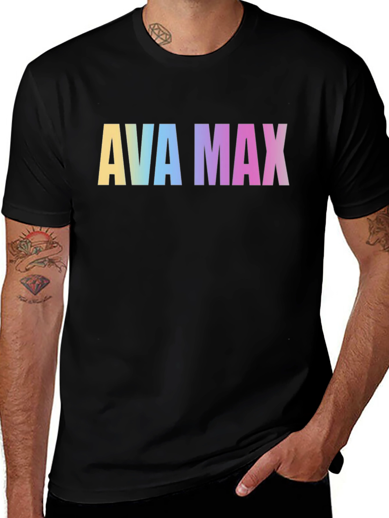 Variant 9 of AVA MAX Rainbow Print Black T-Shirt