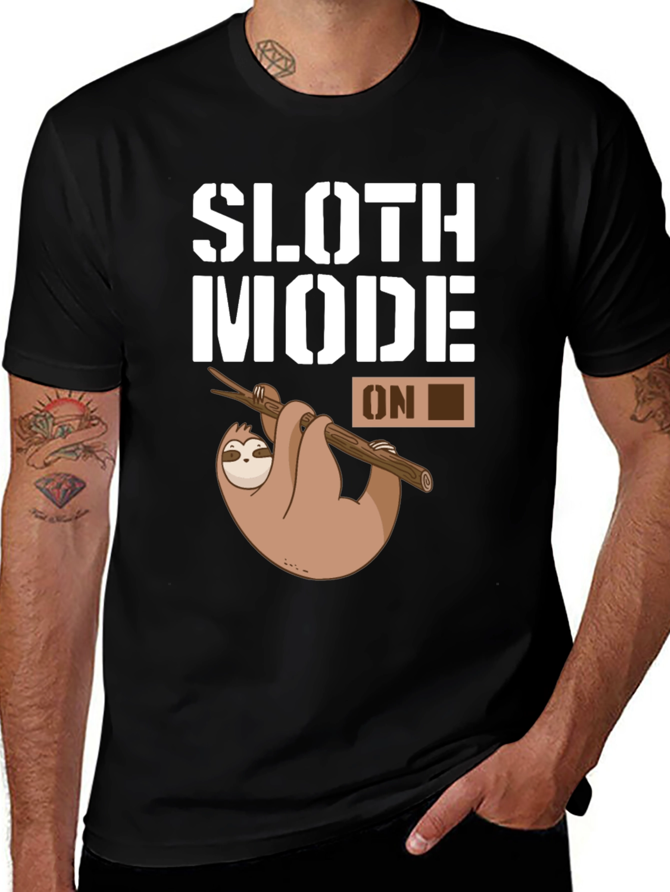 Variant 6 of Sloth Mode On Graphic T-Shirt - Black Casual Tee