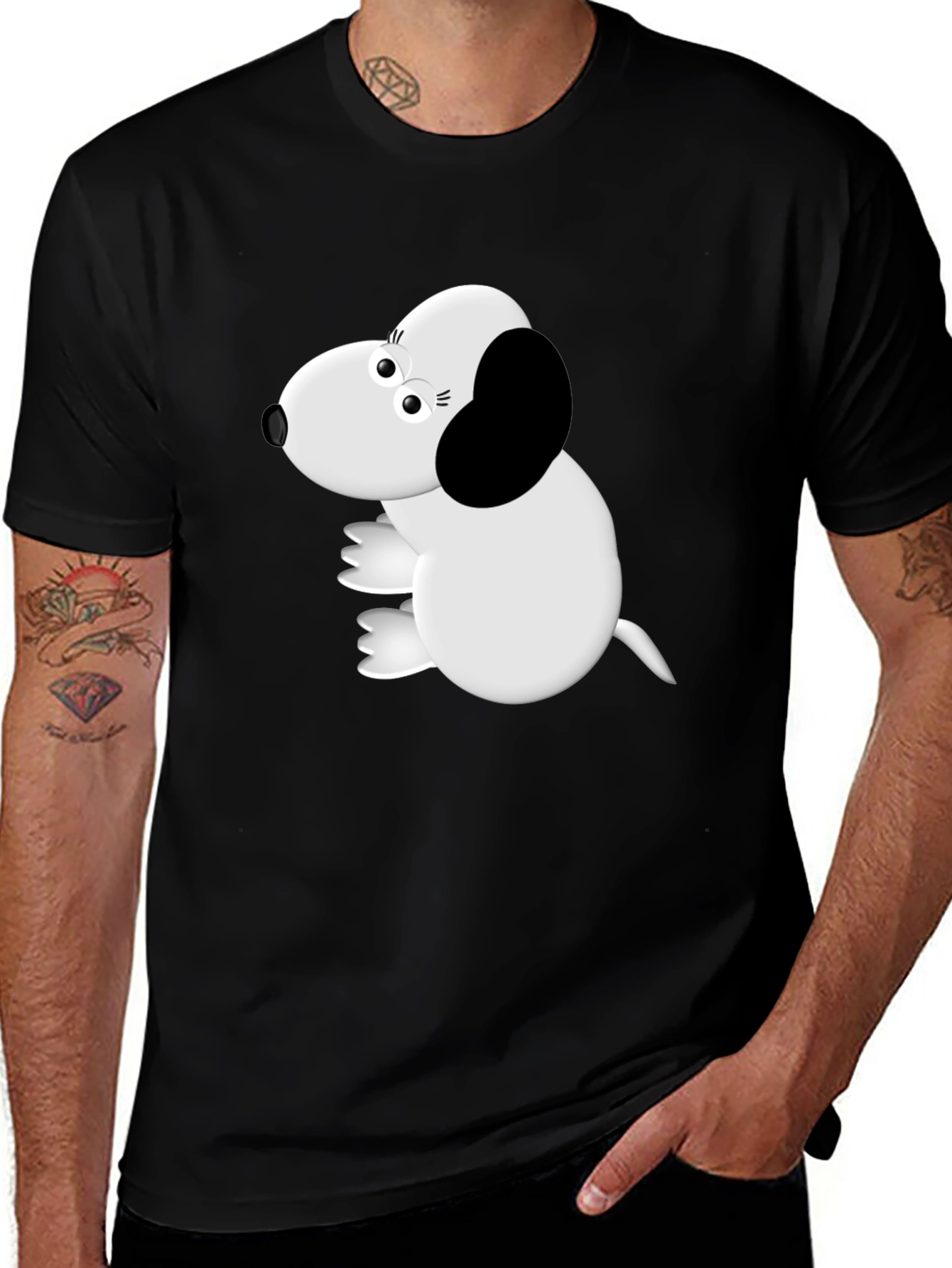 Variant 28 of Cartoon Dog Graphic Tee - Black