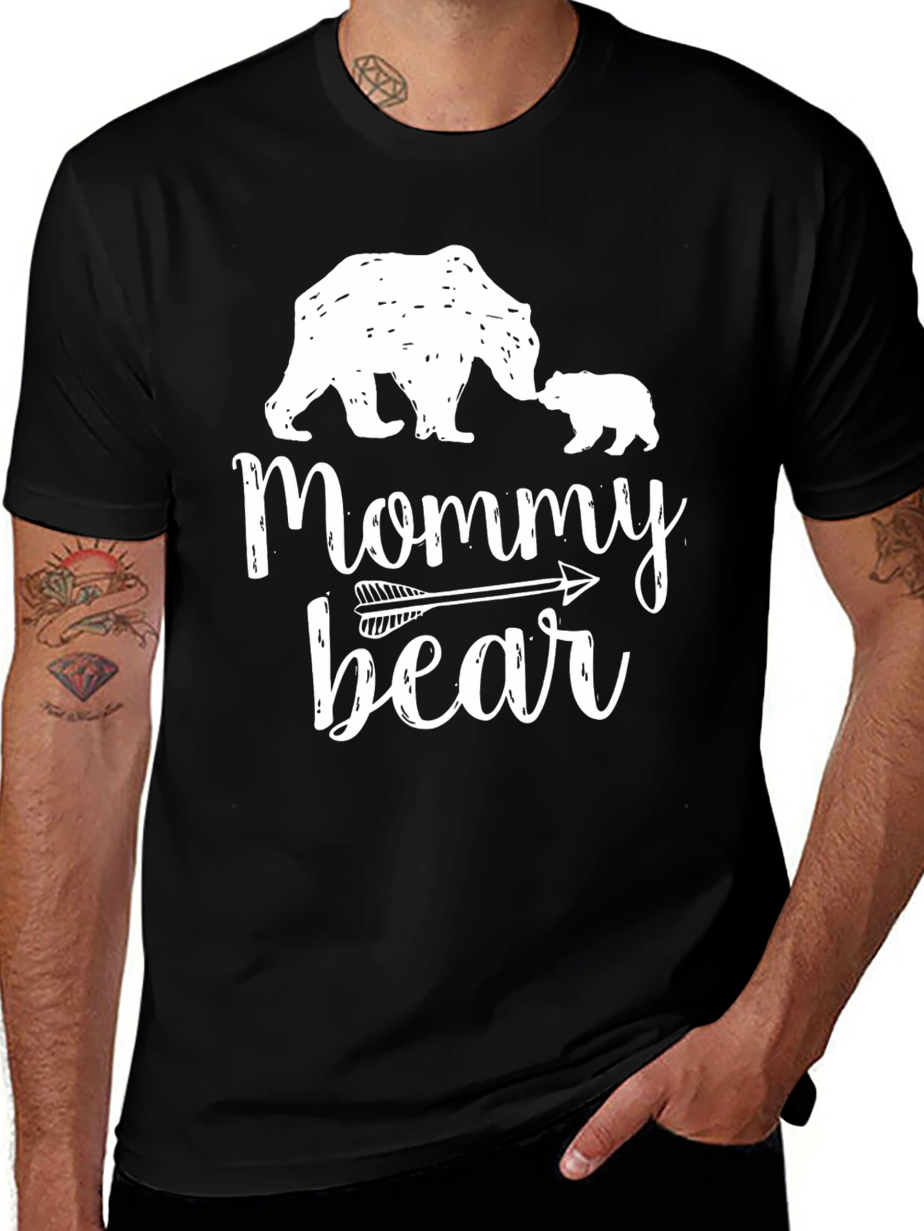 Mommy Bear Graphic Tee - Black Cotton Blend Shirt