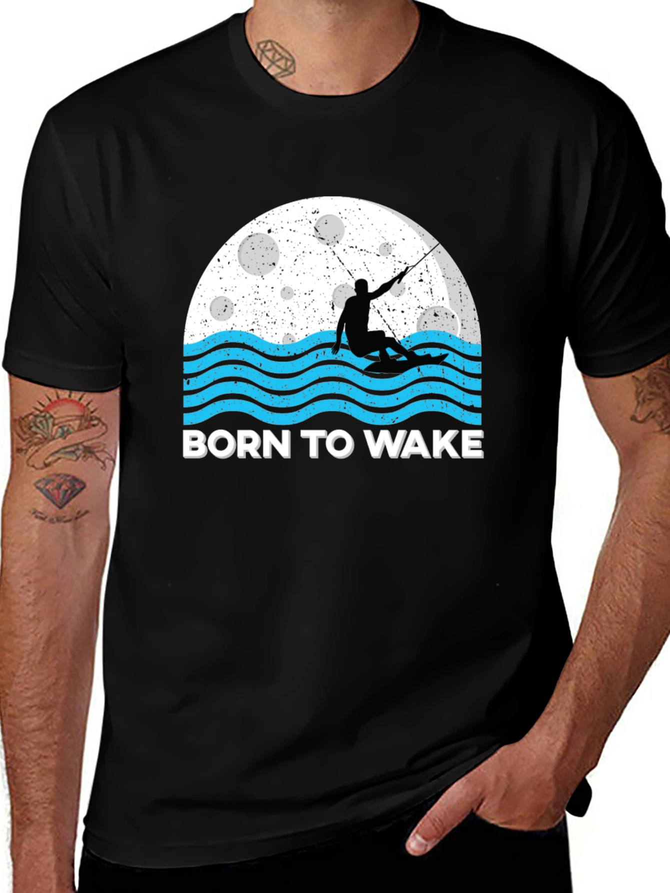 Variant 27 of Born to Wake Black Graphic Tee - Wakeboarding Shirt