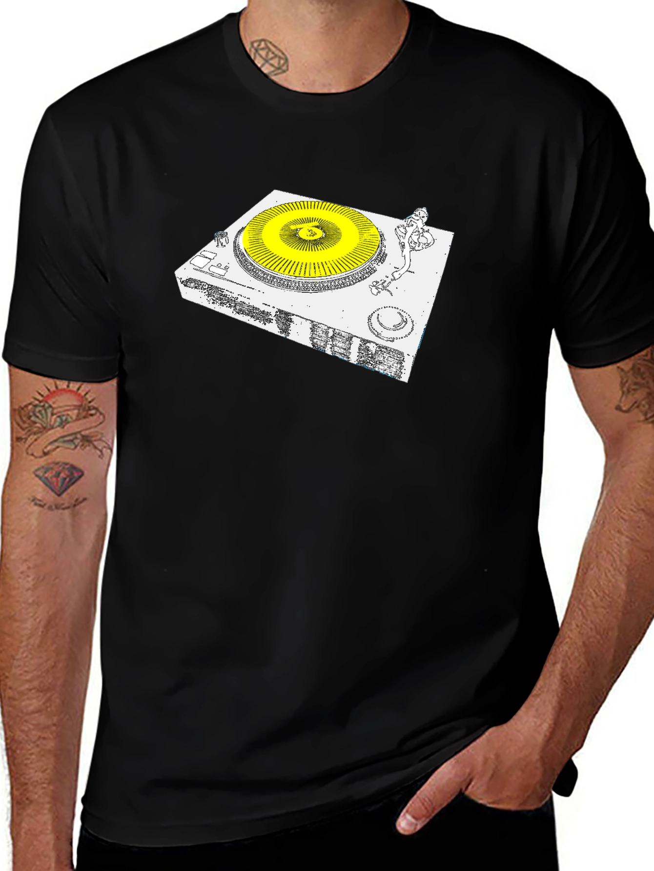 Variant 14 of DJ Turntable Graphic Tee - Black Cotton Blend