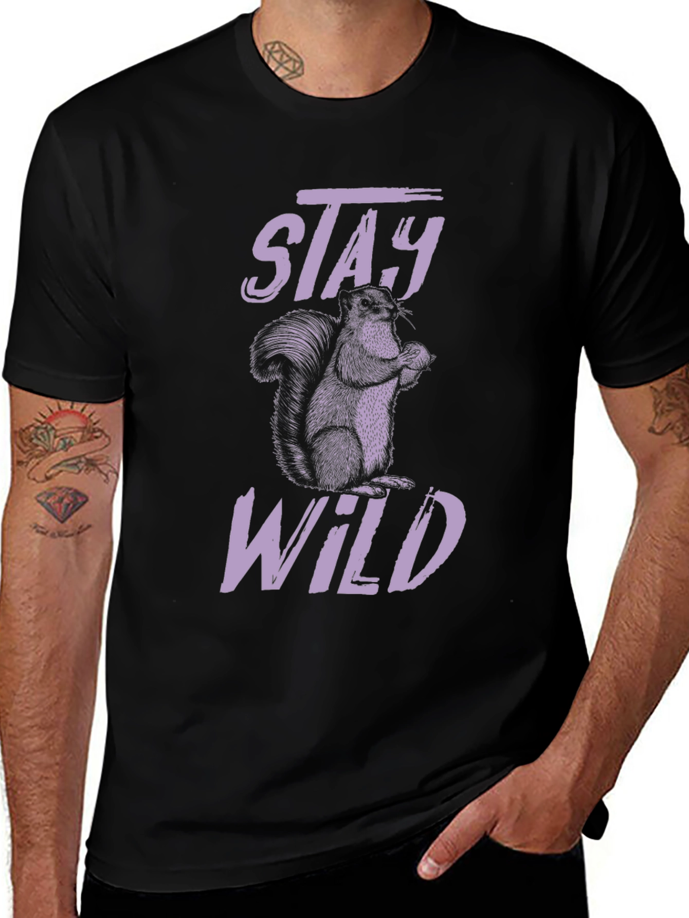 Variant 30 of Stay Wild Squirrel Graphic T-Shirt - Black