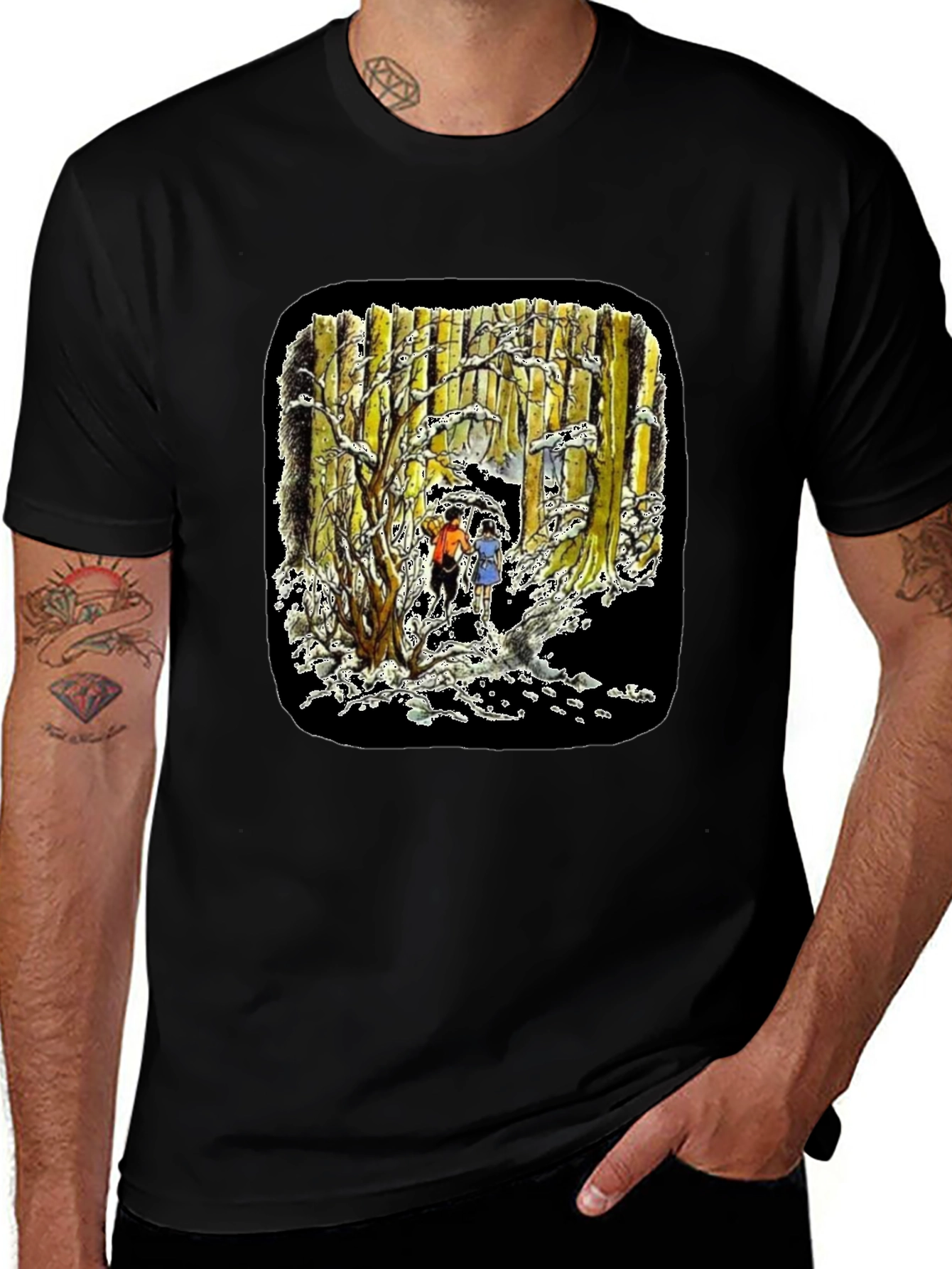 Variant 18 of Winter Forest Print Black T-Shirt