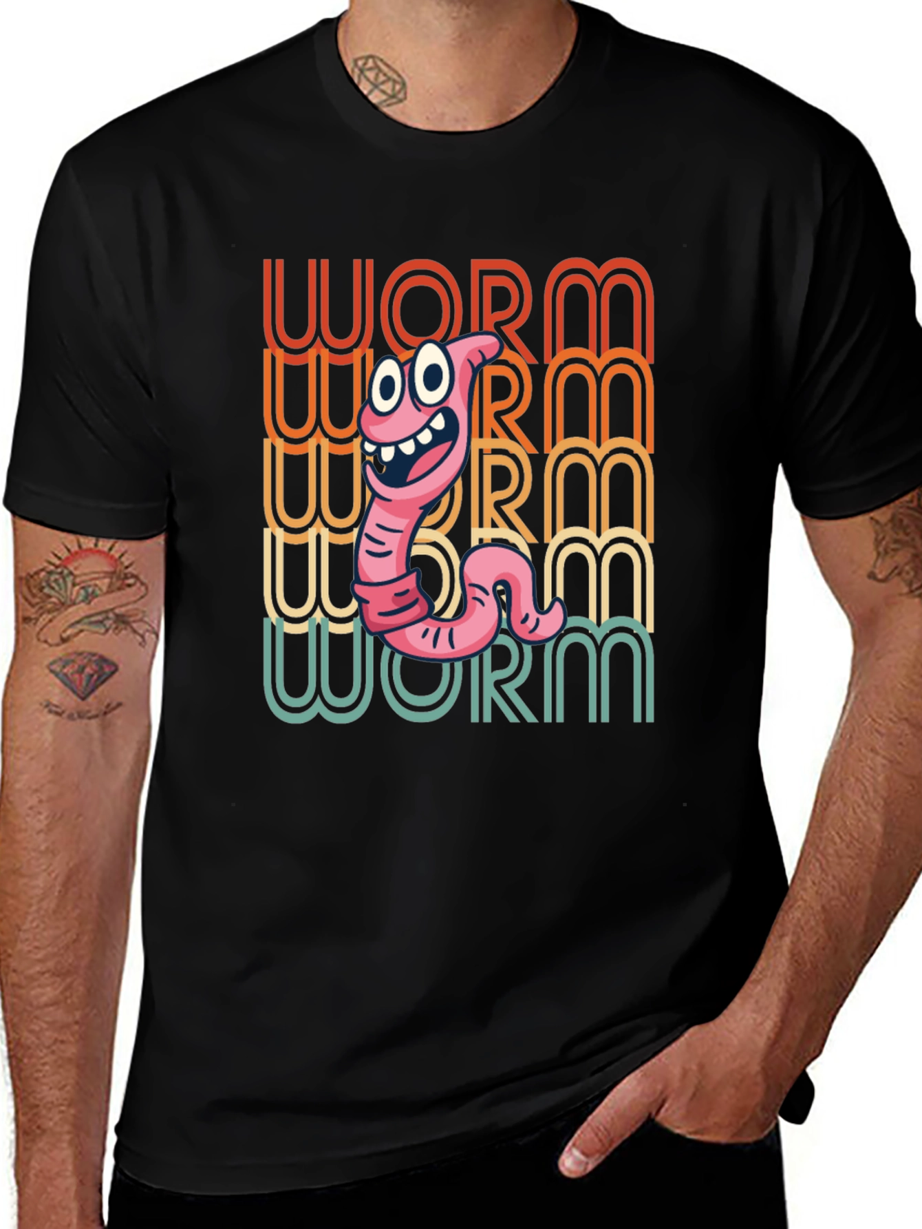 Variant 2 of Funny Worm Graphic Tee - Black Cotton T-Shirt