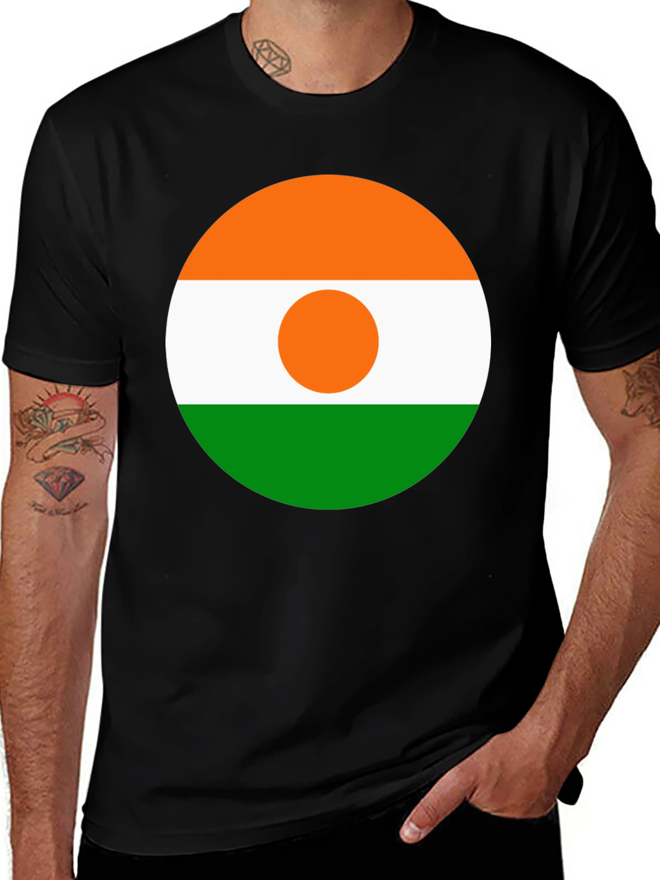 Variant 3 of Niger Flag T-Shirt - Black Cotton Graphic Tee