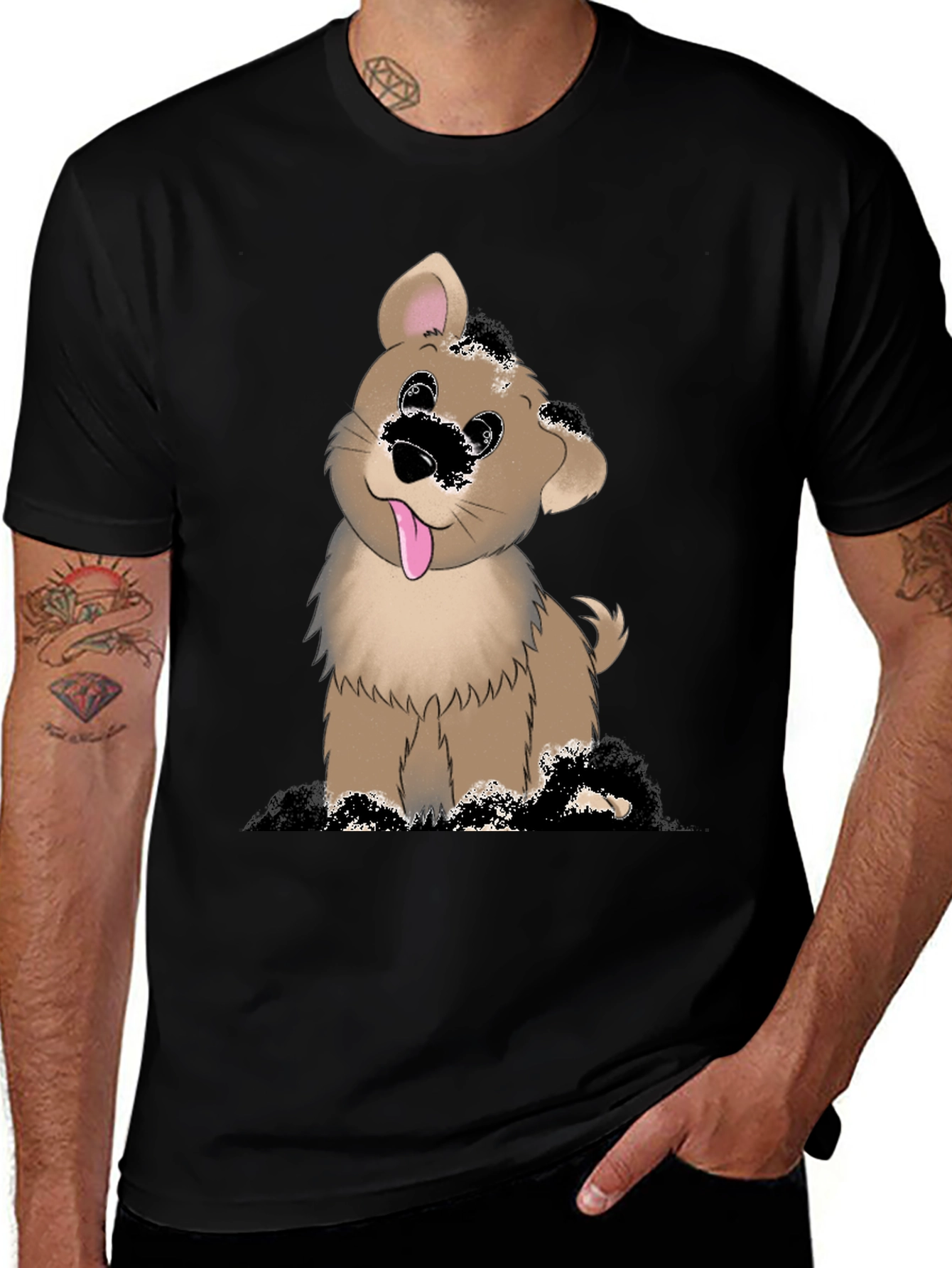 Variant 14 of Cute Cartoon Dog Black T-Shirt