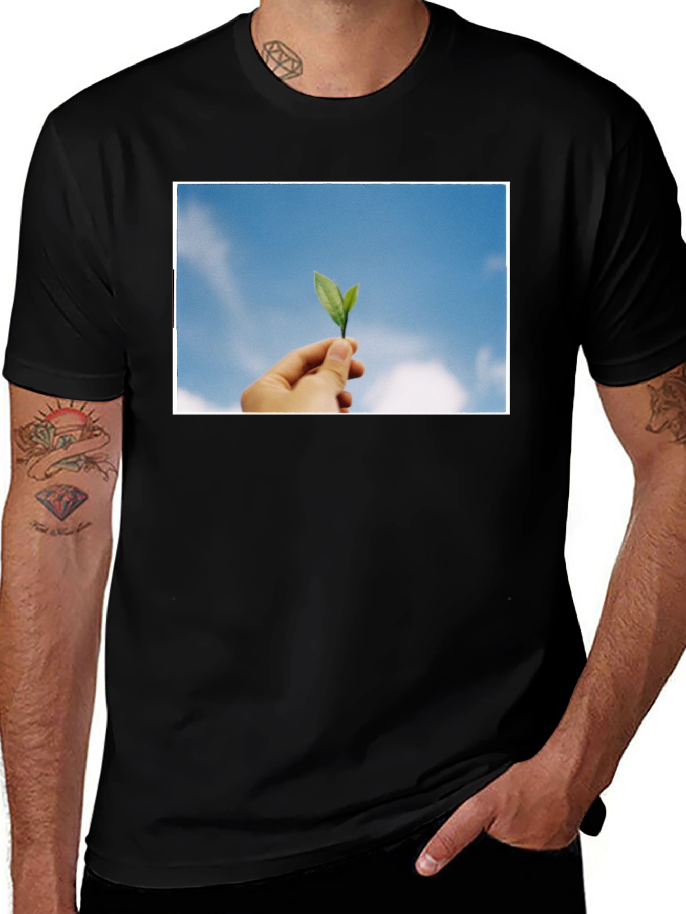 Variant 23 of Leaf in Hand Graphic Black T-Shirt