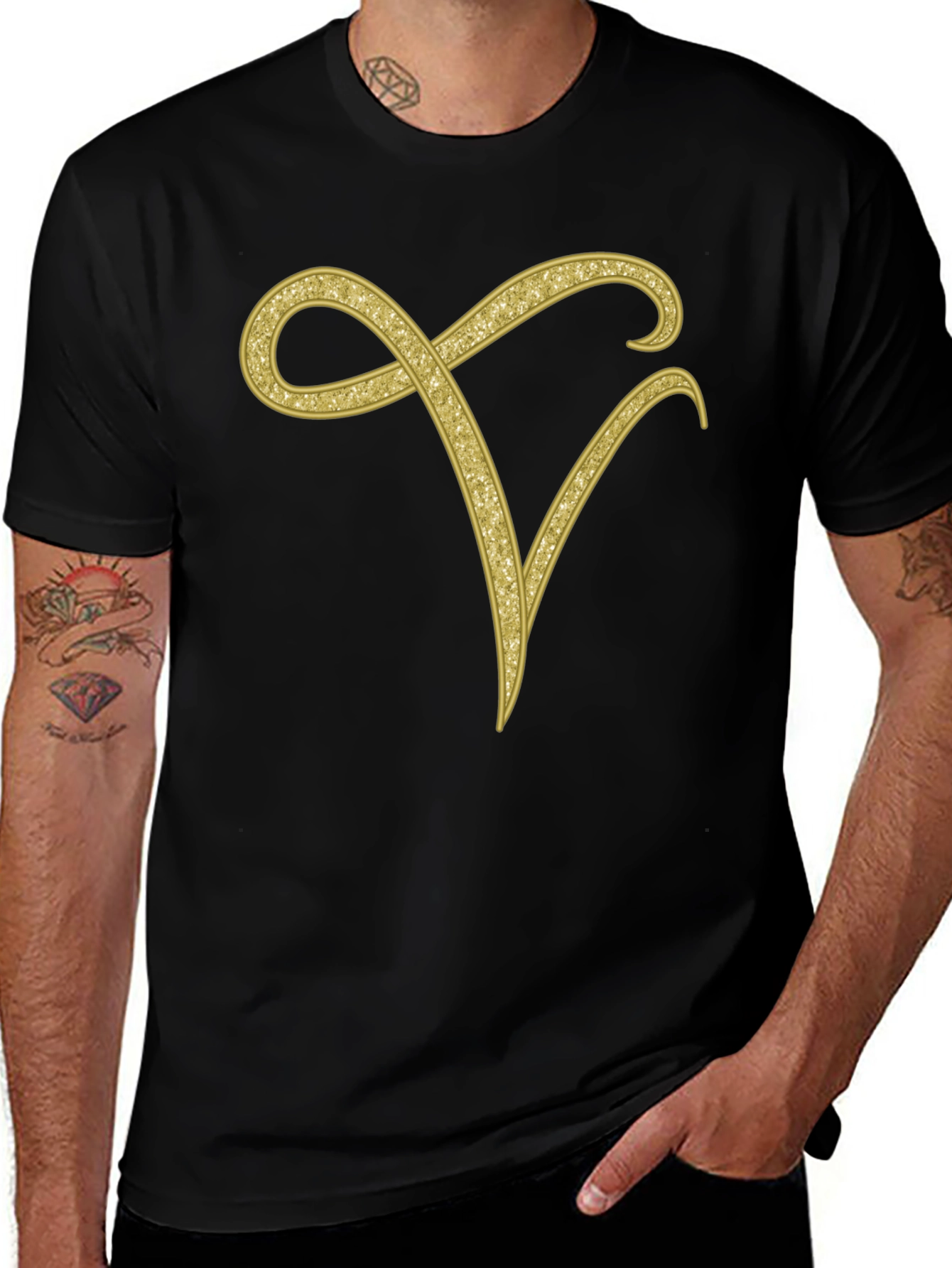 Variant 15 of Golden Letter V Black T-Shirt