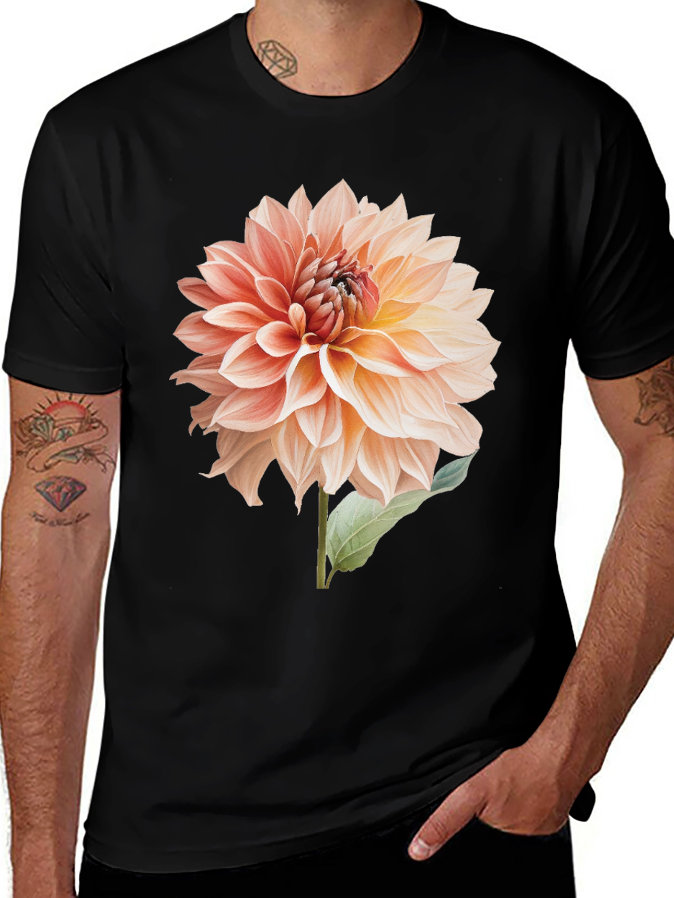 Variant 16 of Floral Dahlia Graphic T-Shirt - Black
