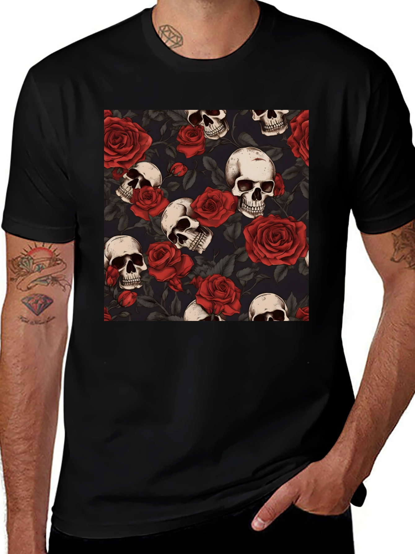 Variant 6 of Skulls and Roses Graphic Tee